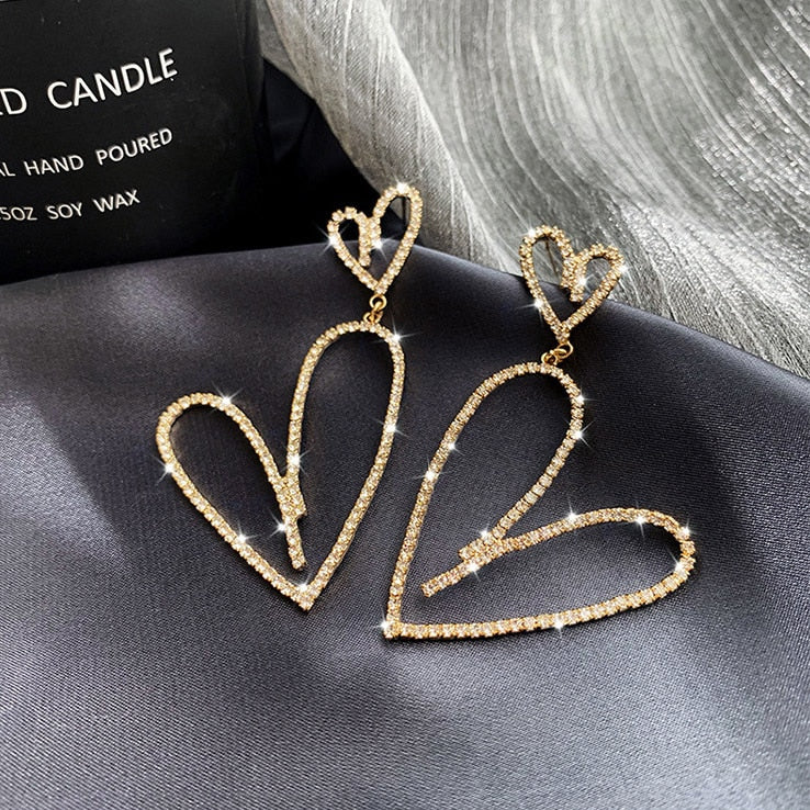 Unique Classy Long Heart Crystal Trendy Fashionable Earrings – Image 2 of 2