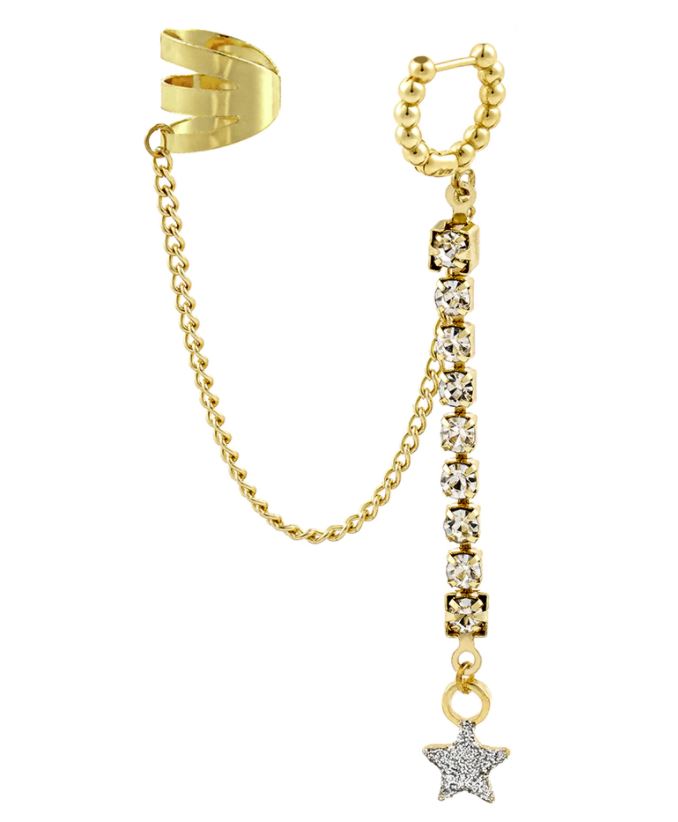 Pair Left & Right Tassel Chain Pearl Long Cuff Drop Earrings – Image 8 of 10