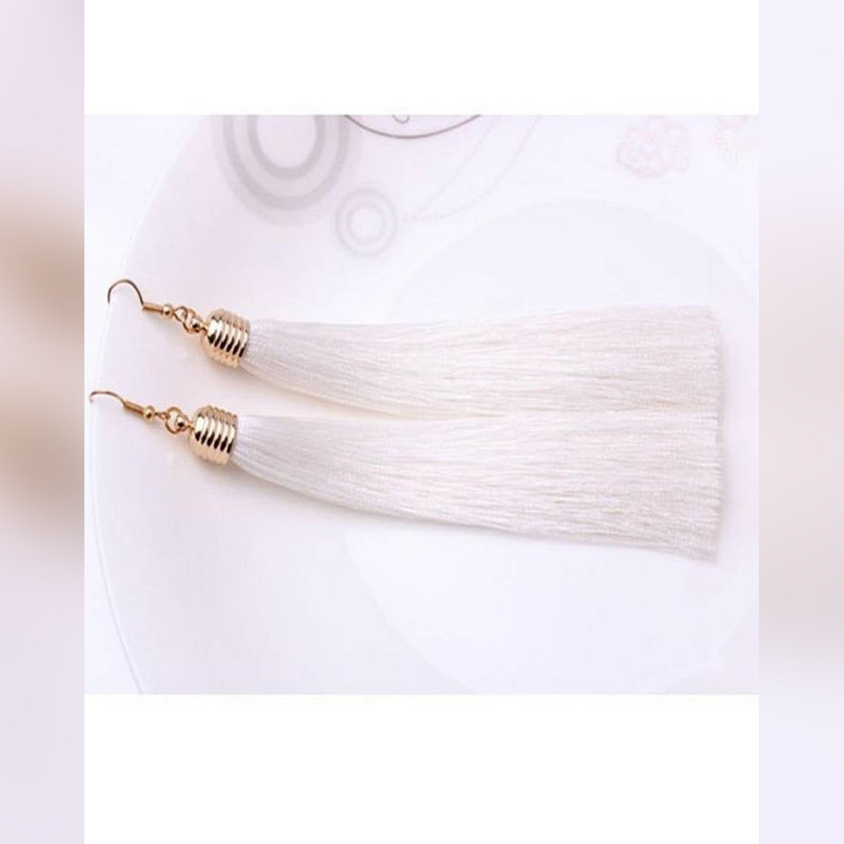 White Tassel Trendy Elegant Royal Long Earrings – Accessories Online in Pakistan | Hanaya
