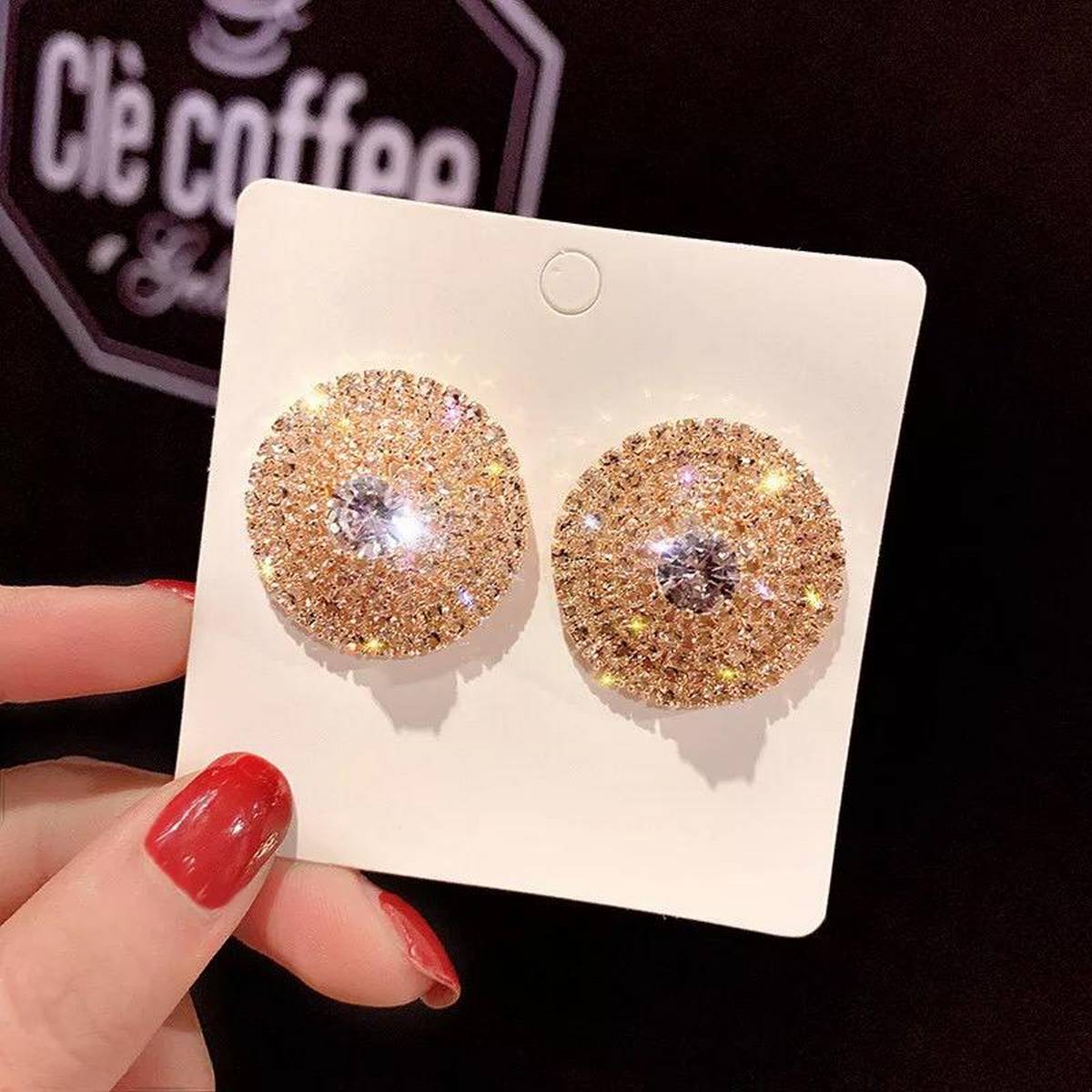 High Quality Fully Crystal Round Classy Elegant Earrings – Close Up – Earrings | Hanaya Pakistan