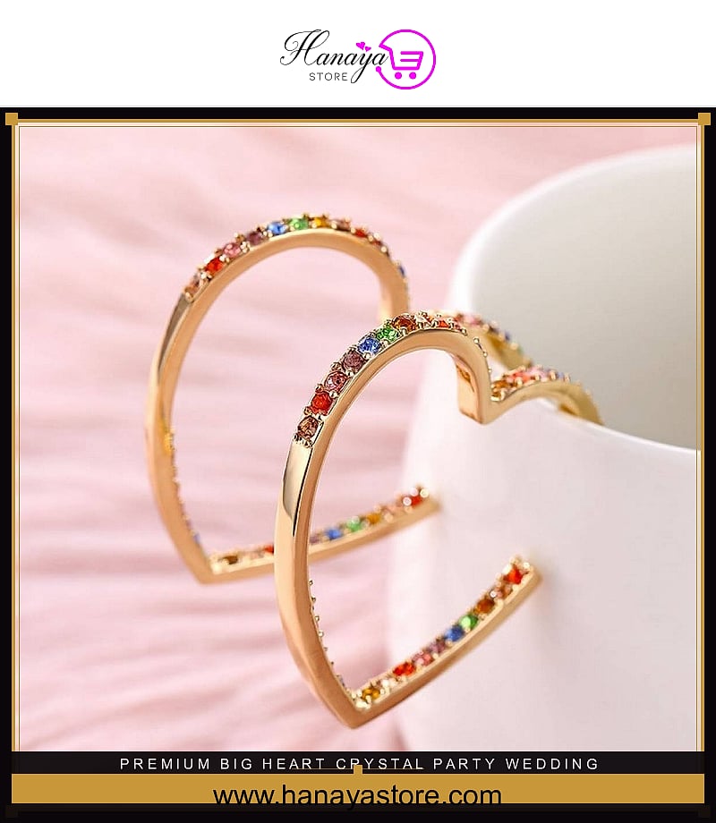 Premium Big Heart Crystal Party Wedding Trendy Earrings – Earrings Online in Pakistan | Hanaya