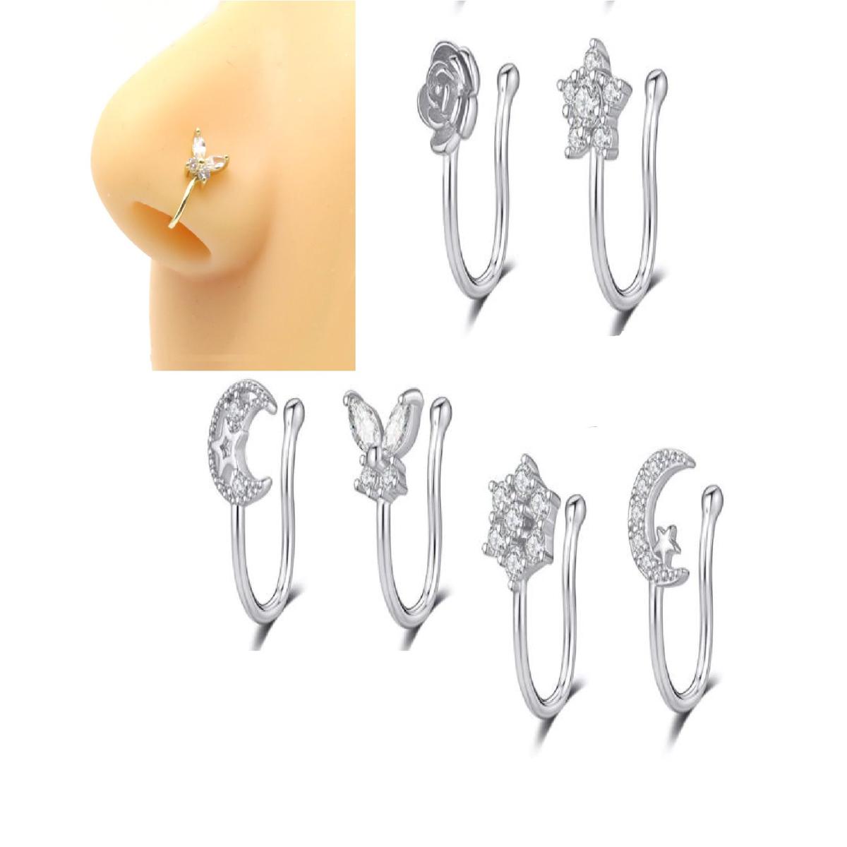 6pcs Non Piercing Nose Pin Set Adjustable Nostril Jewelry – Detail View – Nose Jewelry for Women Pakistan | Hanaya
