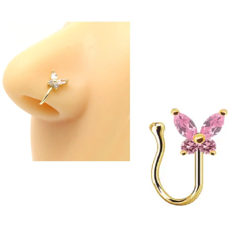 Adjustable Non Piercing Clip On Nose Ring Thin Elegant Fake Nose Pin Jewelry – Close Up – Nose Jewelry | Hanaya Pakistan