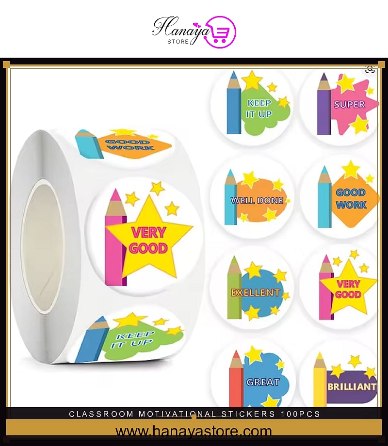 Classroom Motivational Stickers 100pcs – Kids Reward Stickers 25mm Round Stationery Labels – Stickers Online in Pakistan |...