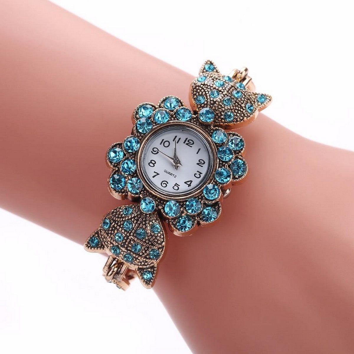 Fox Design Rhinestone Watches Antique Bronze Wrist Bracelet Bangle Watch Women -FREE Gift Box – Accessories Online in Paki...