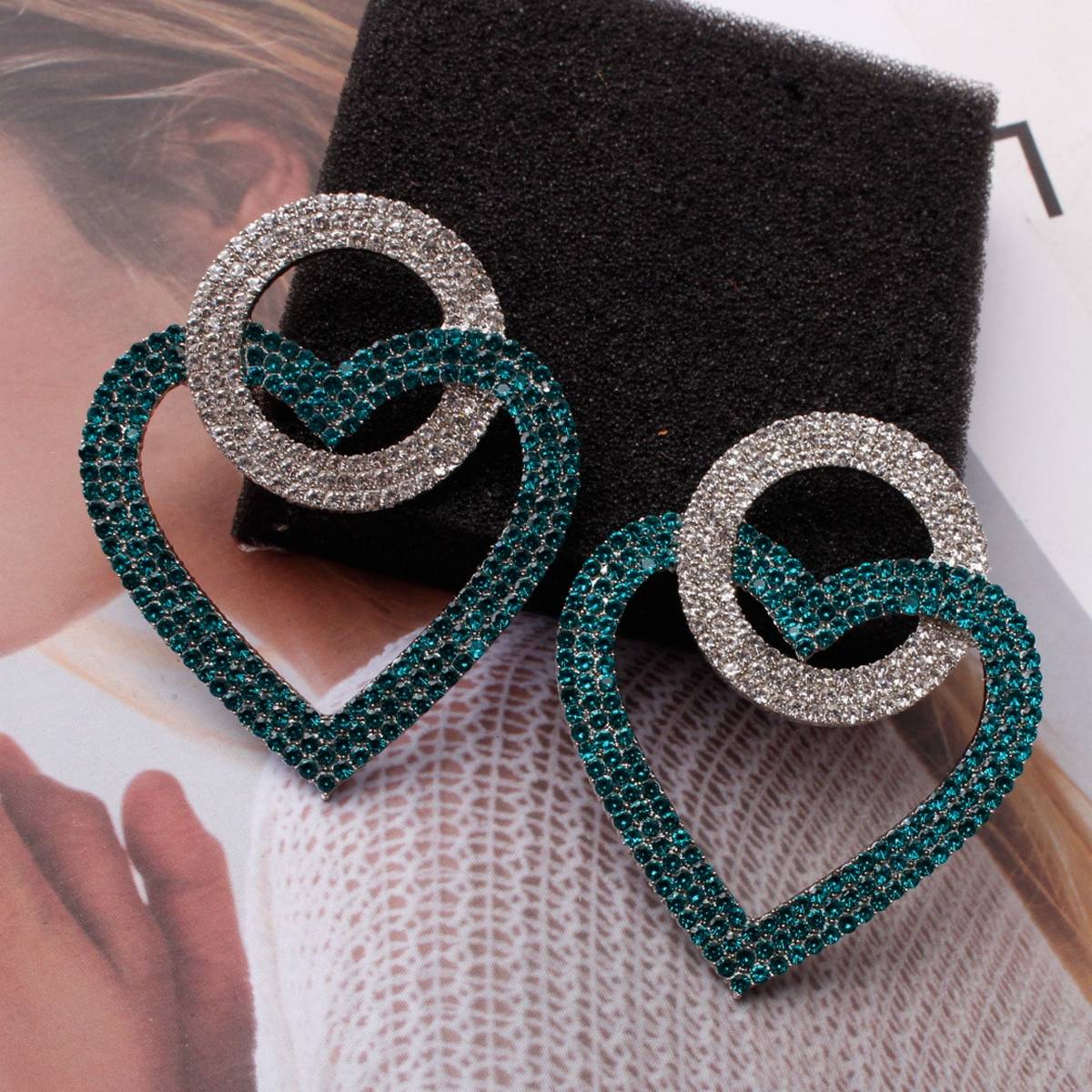 Premium Quality Big Heart Crystals Earrings for Party & Wedding – Earrings Online in Pakistan | Hanaya