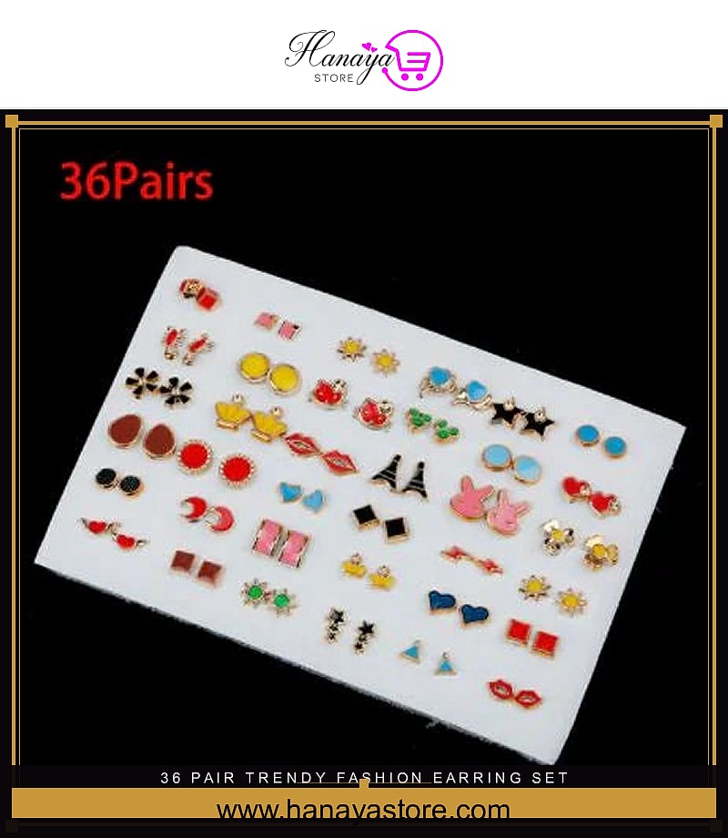 36-Pair Trendy Fashion Earring Set – Elegant Jewelry Gift for Girls & Ladies – Earrings Online in Pakistan | Hanaya