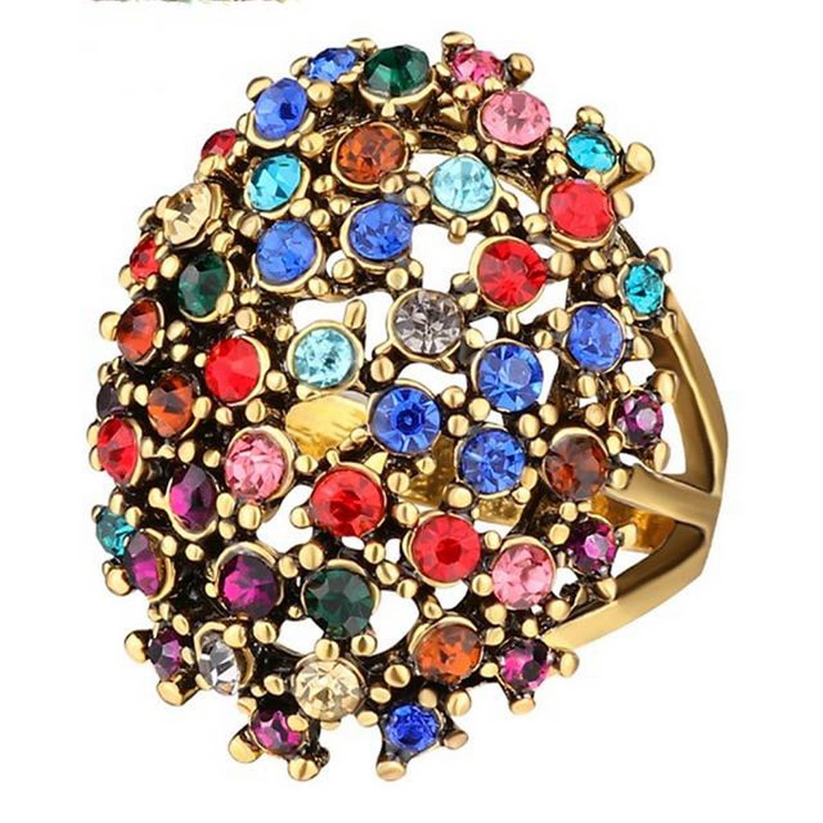 Trendy Colorful Crystals Charm Ring Size 17 – Close Up – Accessories | Hanaya Pakistan