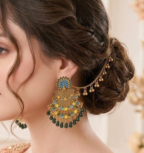 Sahara Jhumka Earrings for Women Bridal Wedding Jhumki Crystal Earring Party Wear Traditional Danglers with Chain