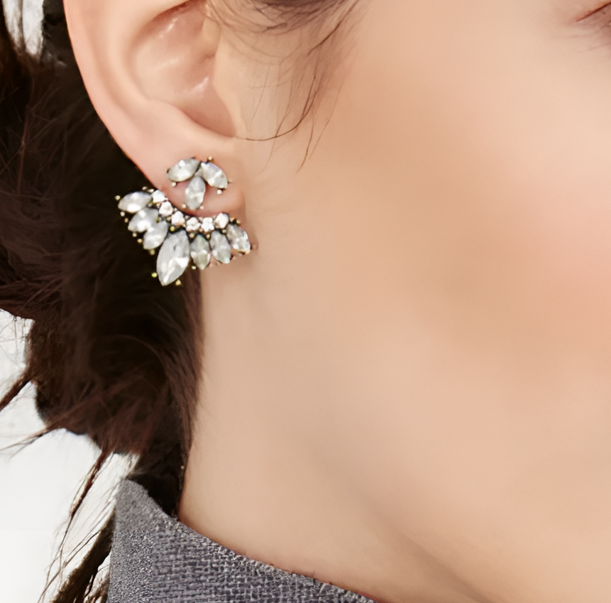 Front Back Earrings Stylish Hanging Drop & Huggie Designs Crystal Earring – Image 2 of 4