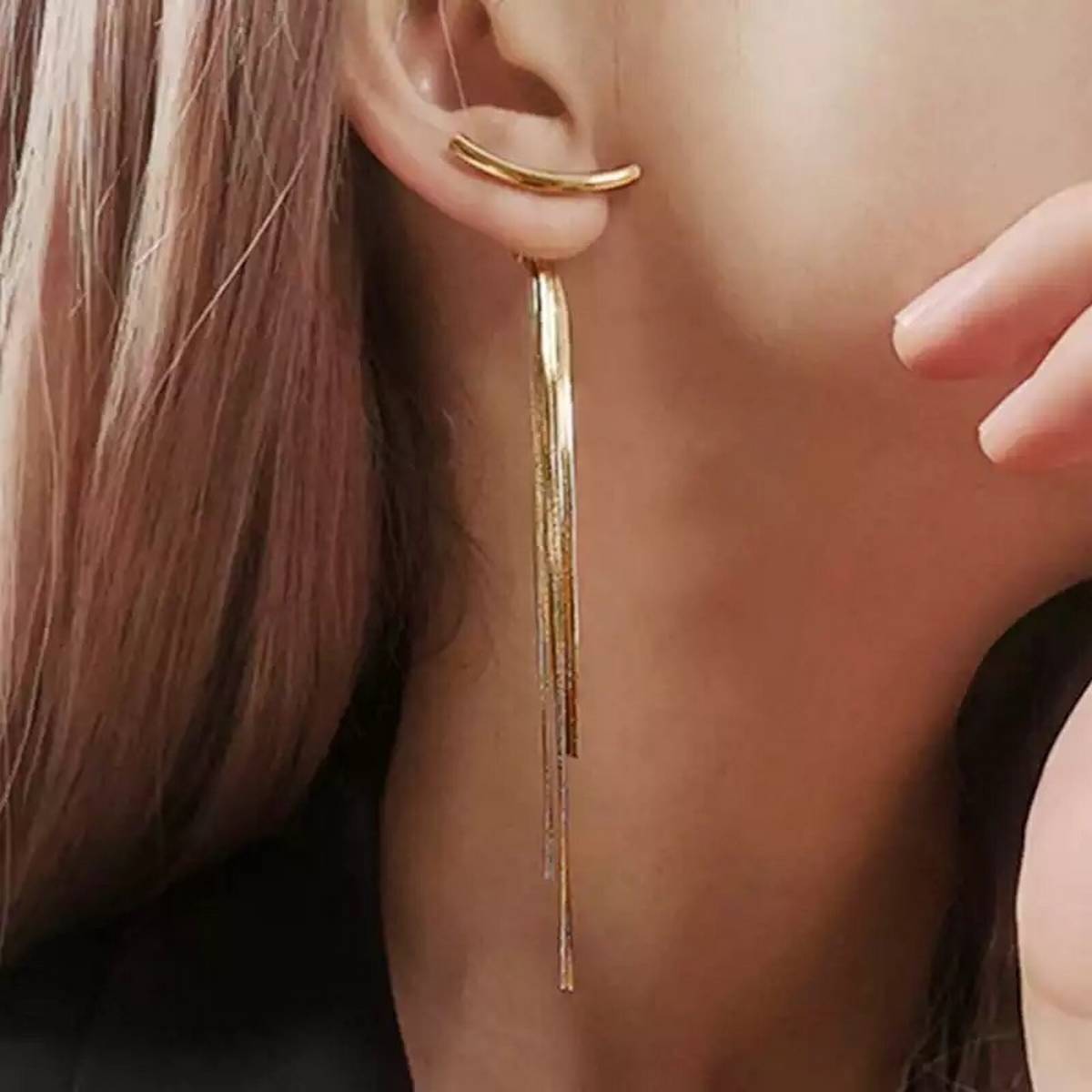 Trendy Elegant Royal Tassel Golden Chain Big Earring – Earrings Online in Pakistan | Hanaya
