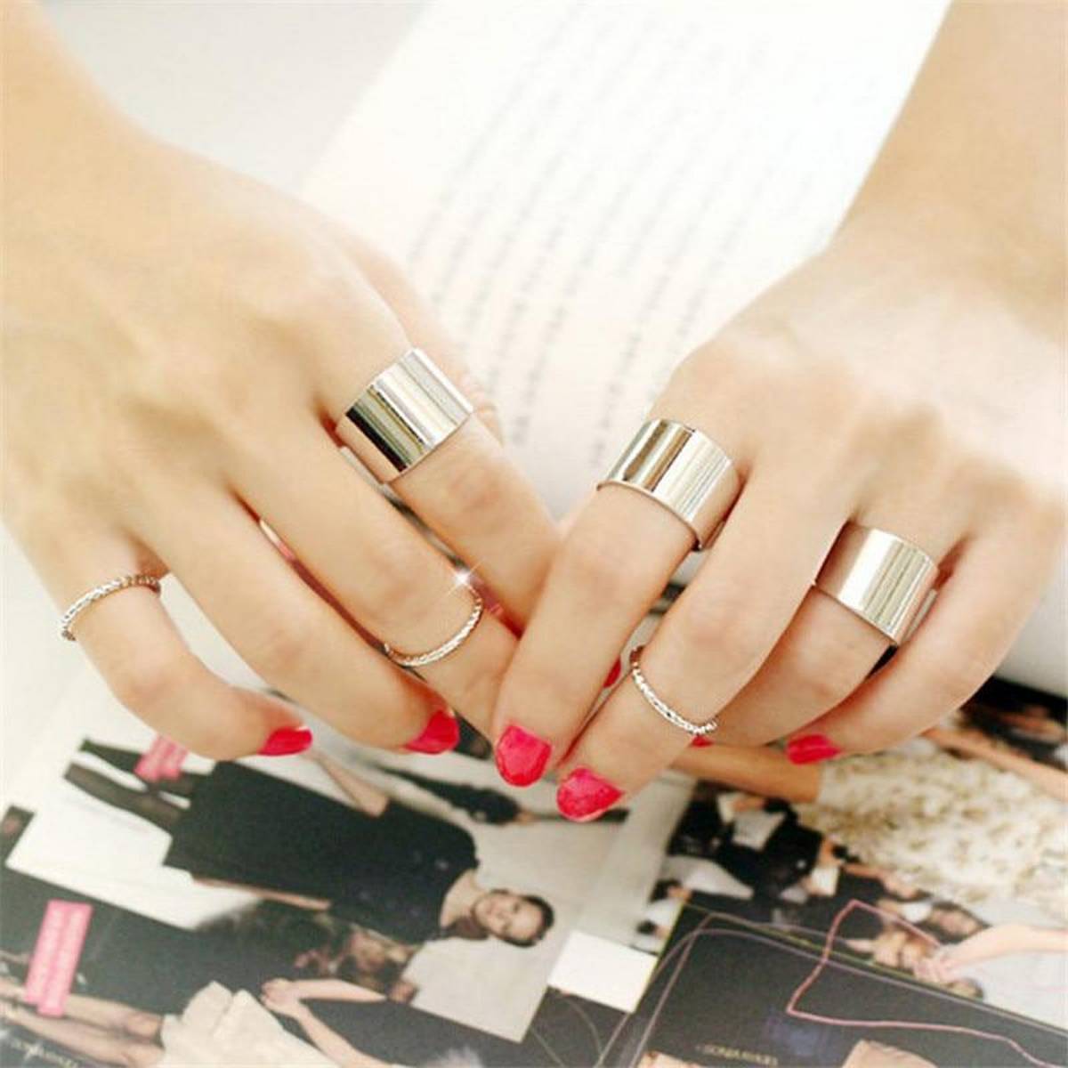 Elegant Trendy Fashion Jewelry 6 Pieces Adjustable Ring Set For Women – Accessories Online in Pakistan | Hanaya