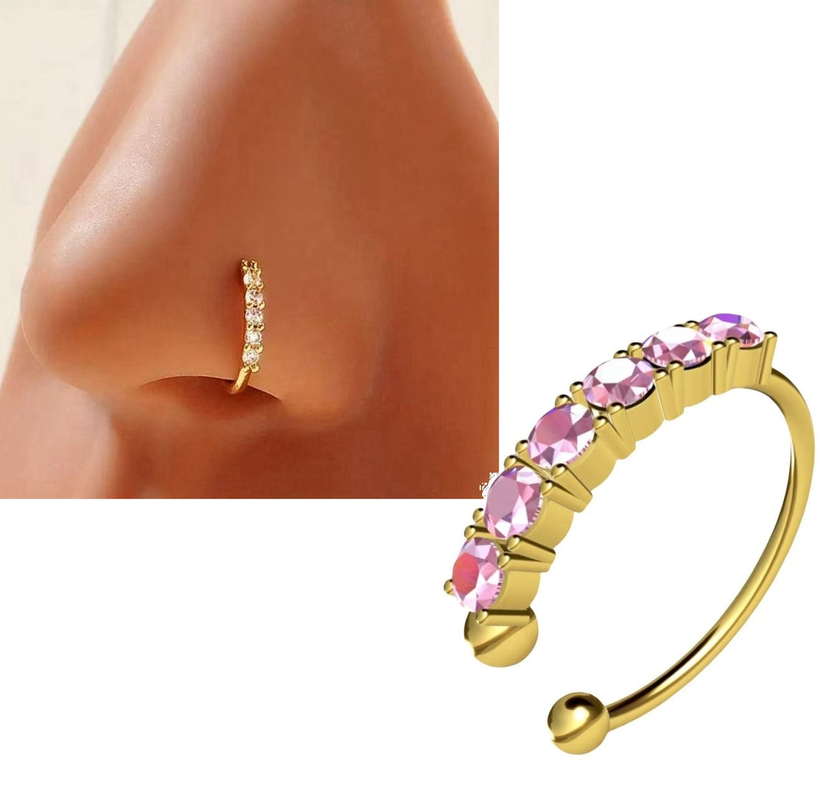 Non Piercing Clip On Thin Nose Pin Elegant Nostril Body Jewelry