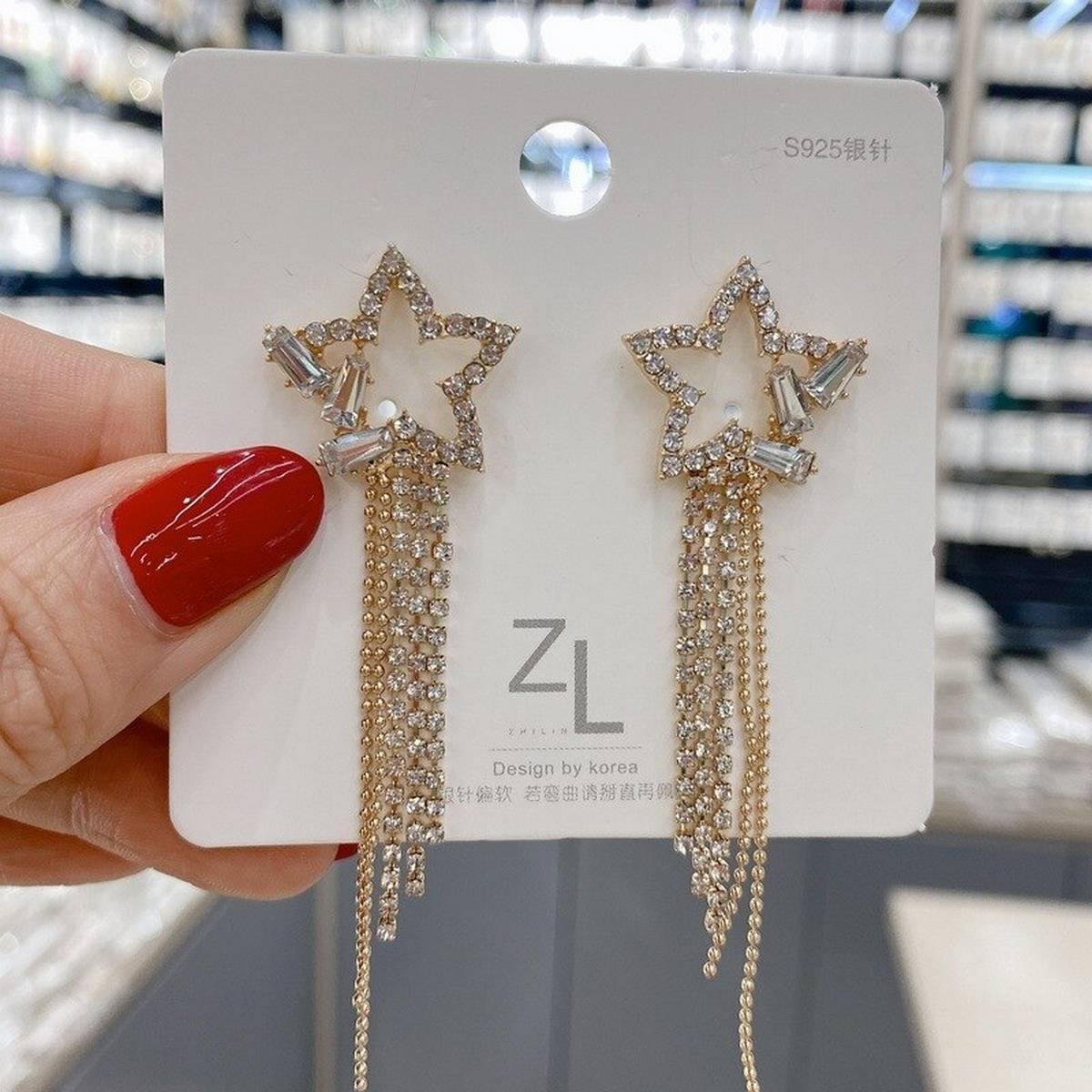 High Quality Zircon Tassel Star love Crystal Classy Trendy Earring – Earrings Online in Pakistan | Hanaya