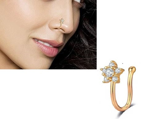 Non Piercing Adjustable Clip On Nose Pin Love Cz Paved Nostril Body Jewelry – Image 3 of 3