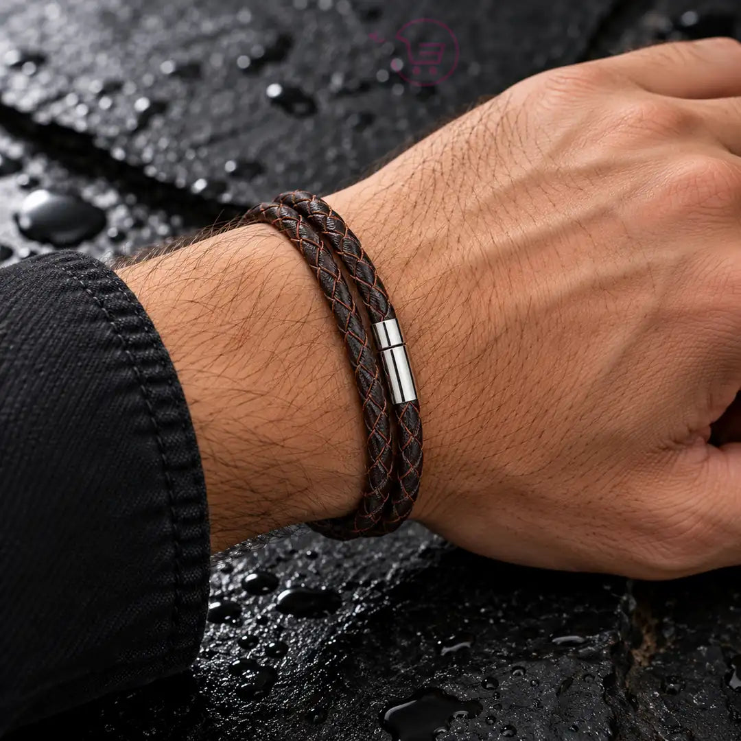 Braided Leather Bracelet Men or Women Magnetic Clasps