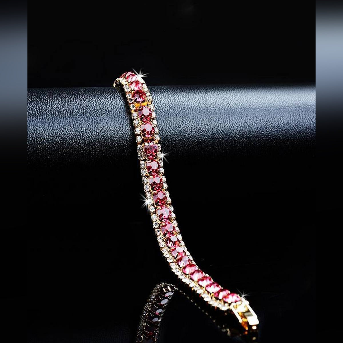 Trendy Imported Full Crystal Cubic Zircon Red Color Cuff Bracelet-FREE