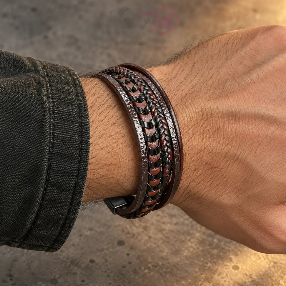 Premium Wrap Cord Cuff Bracelet Stylish Wristband for Men Couple