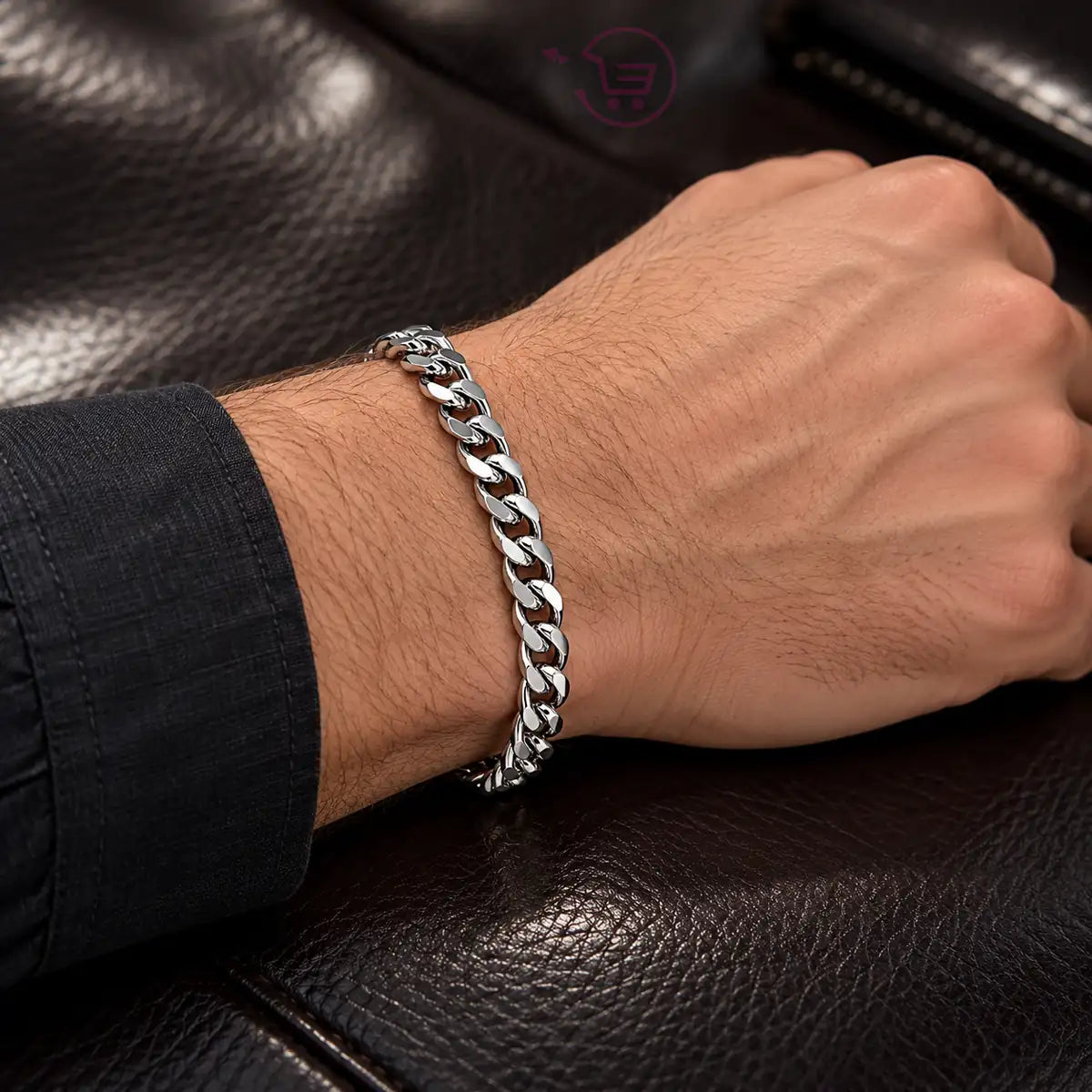 Steel 7mm Cuban Link Bracelet 4 Side