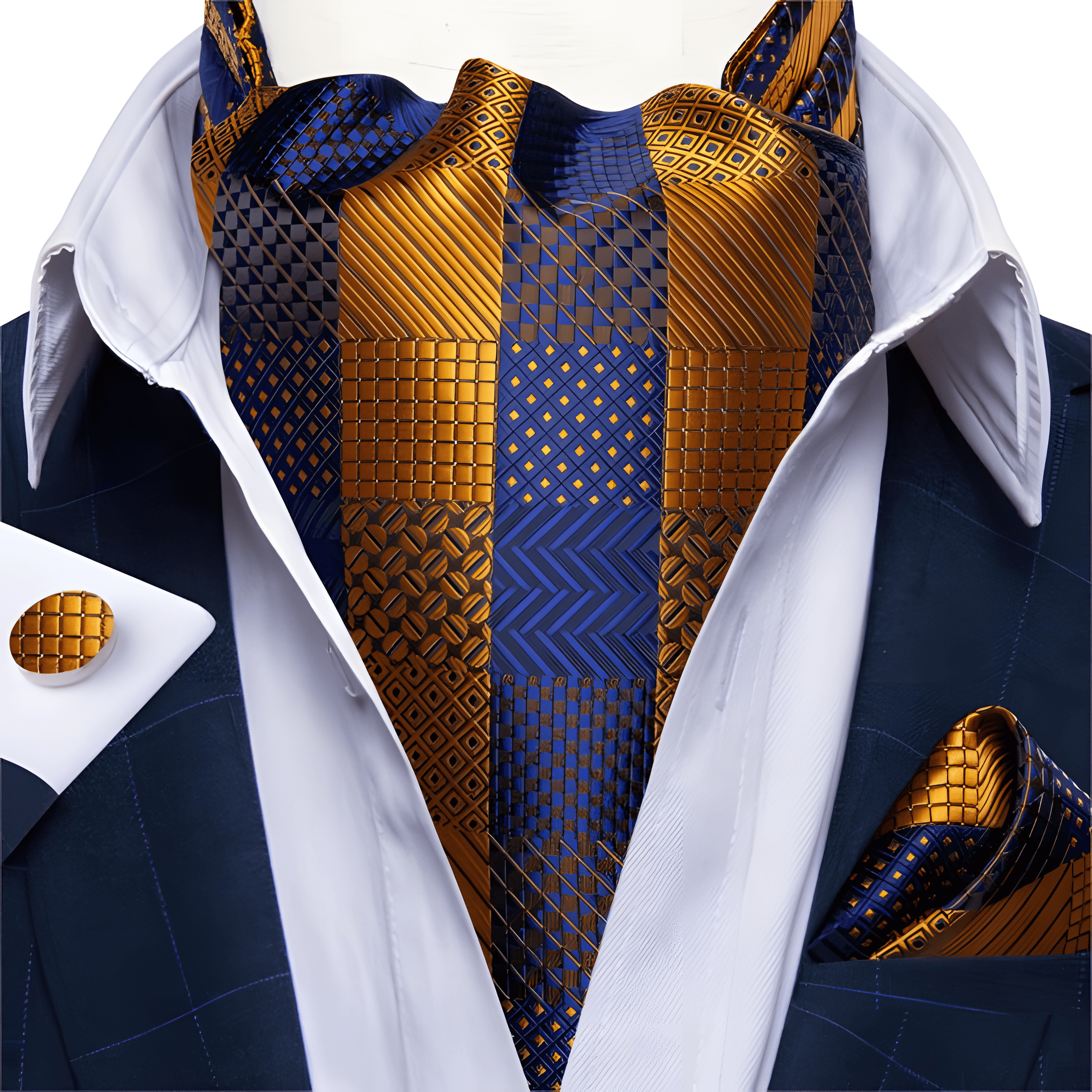 Men's fashion cravat ascot tie set with bow tie, pocket square, cufflinks – perfect for wedding, party or formal wear