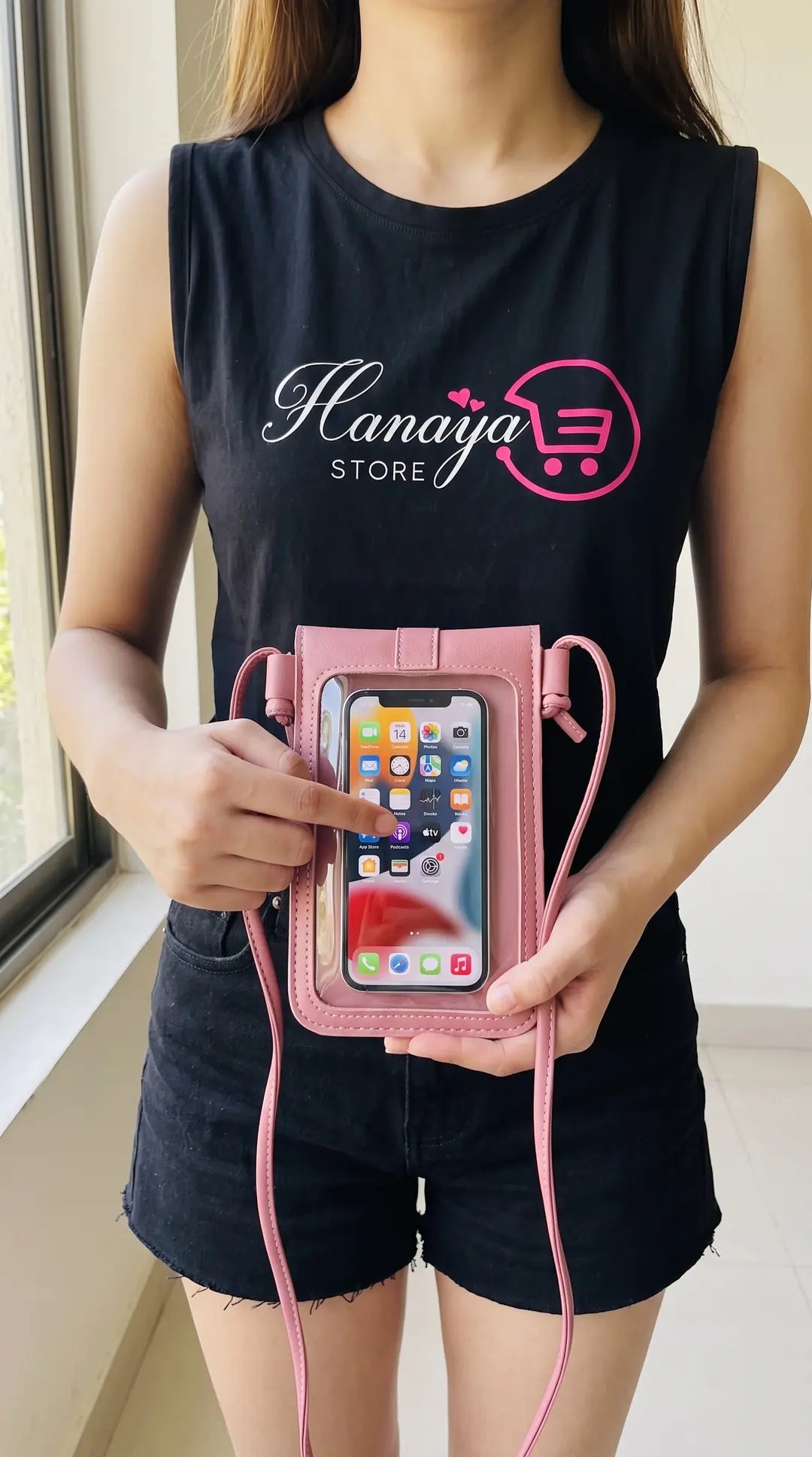 Women Pu Leather Cell Phone Bag Transparent Shoulder