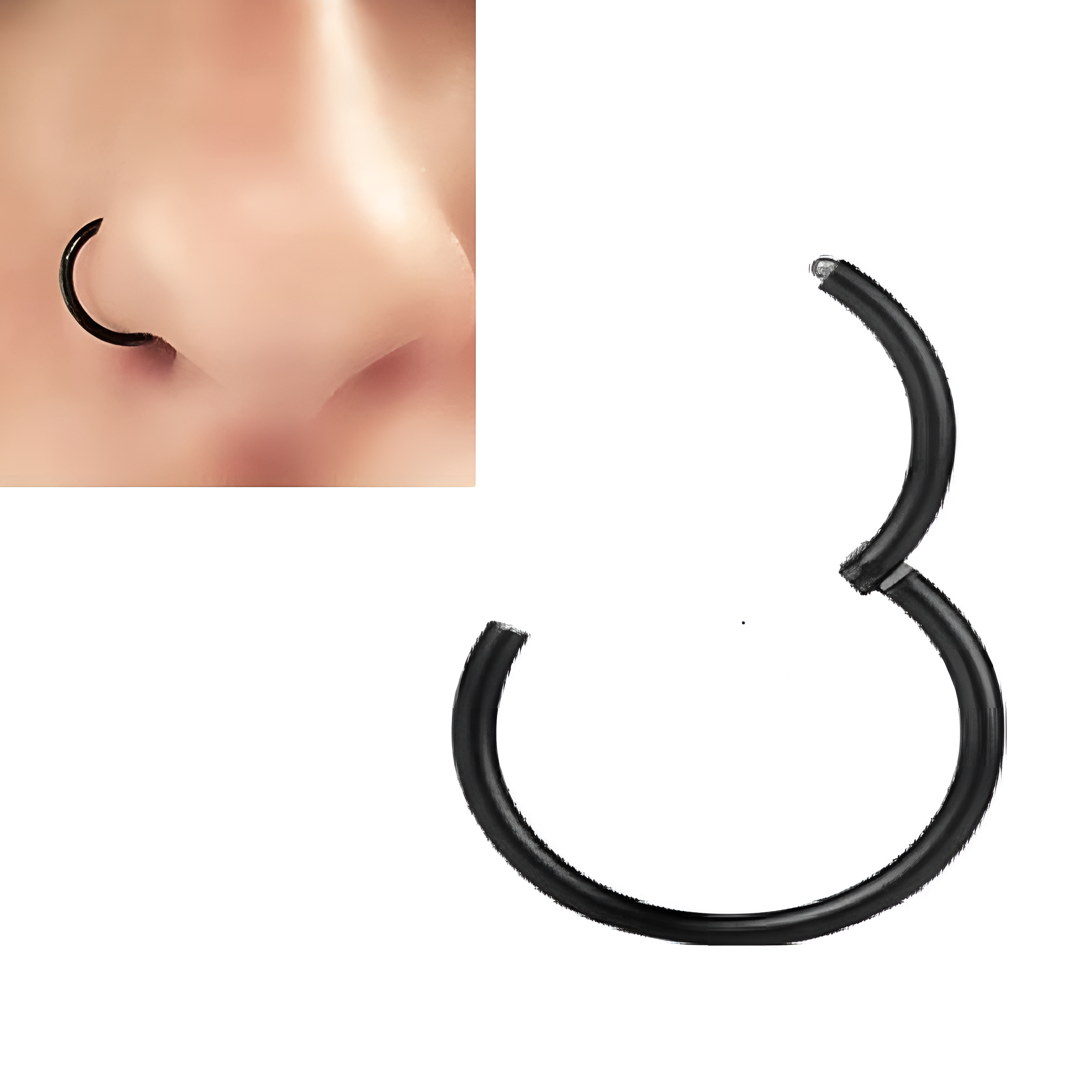 Hinged Septum Clicker Nose Ring – 8mm Nostril Piercing Jewelry