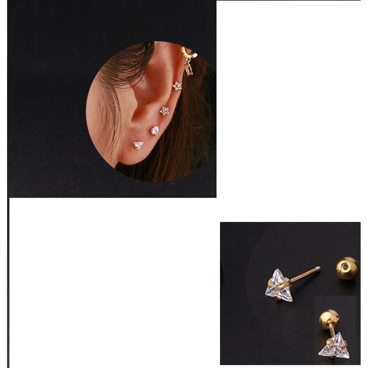 2-Piece Stainless Steel Triangle Ear Plug – Piercing Barbell Cartilage Jewelry