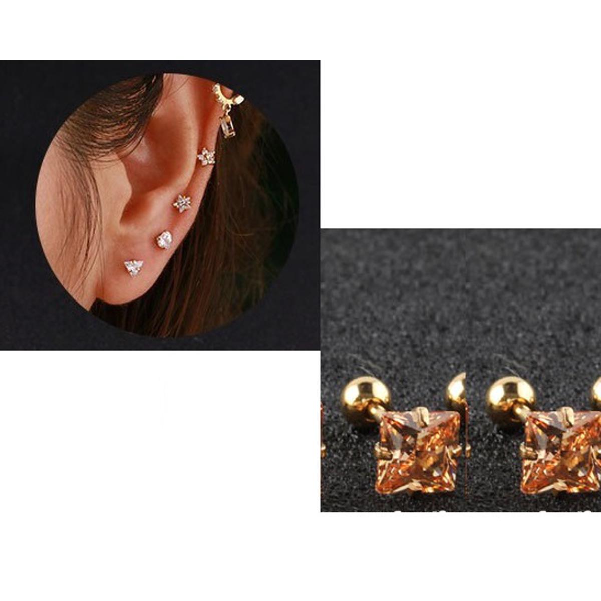 2-Piece Stainless Steel Square Ear Plug – Piercing Barbell Cartilage Jewelry