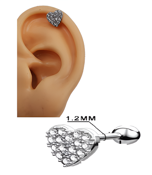 1 Cartilage 1.2mm Thin Stud Crystal Daith Tragus Piercing Earring