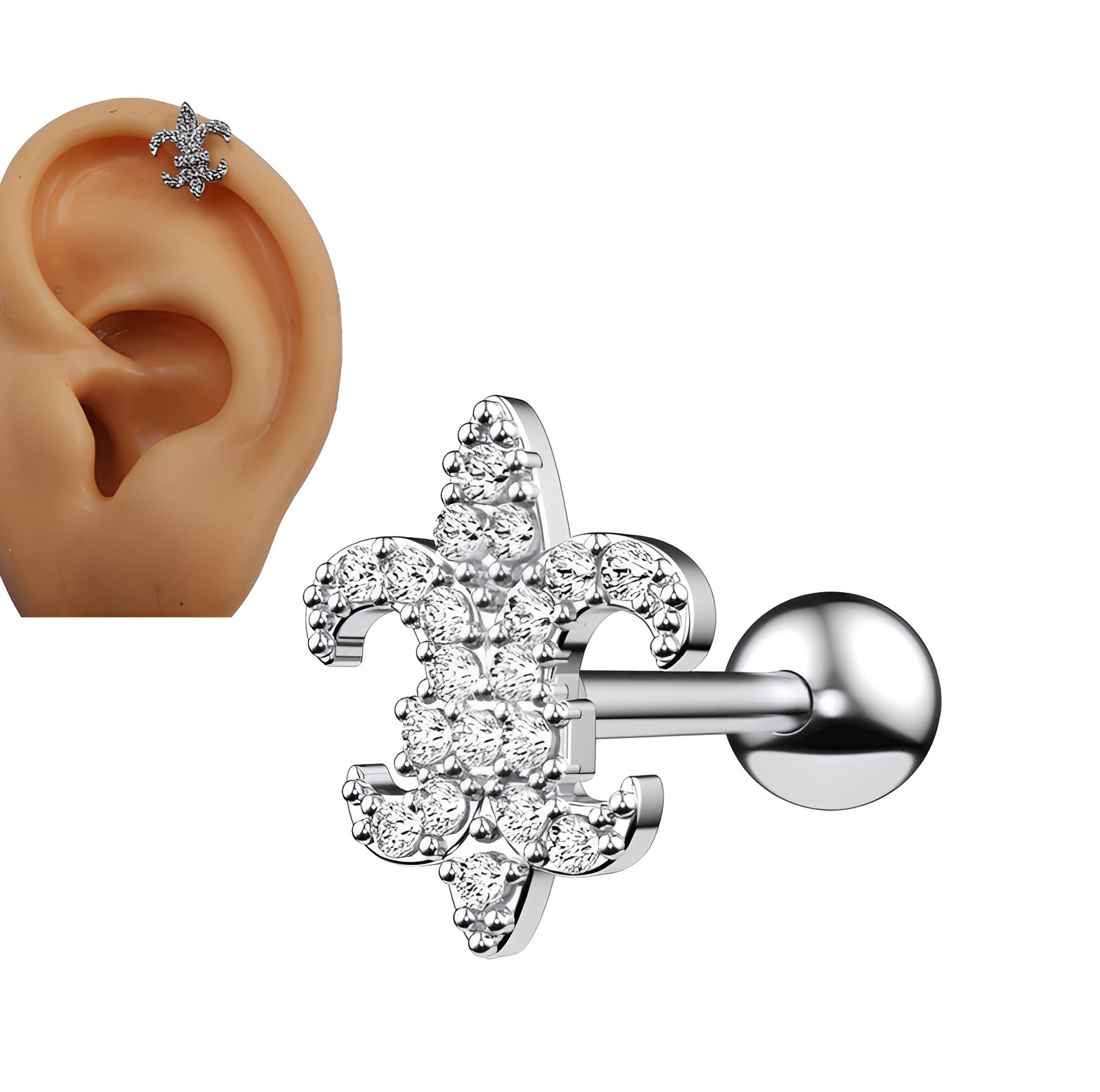 1 Cartilage 1.2mm Thin Stud Crystal Daith Tragus Piercing Earring