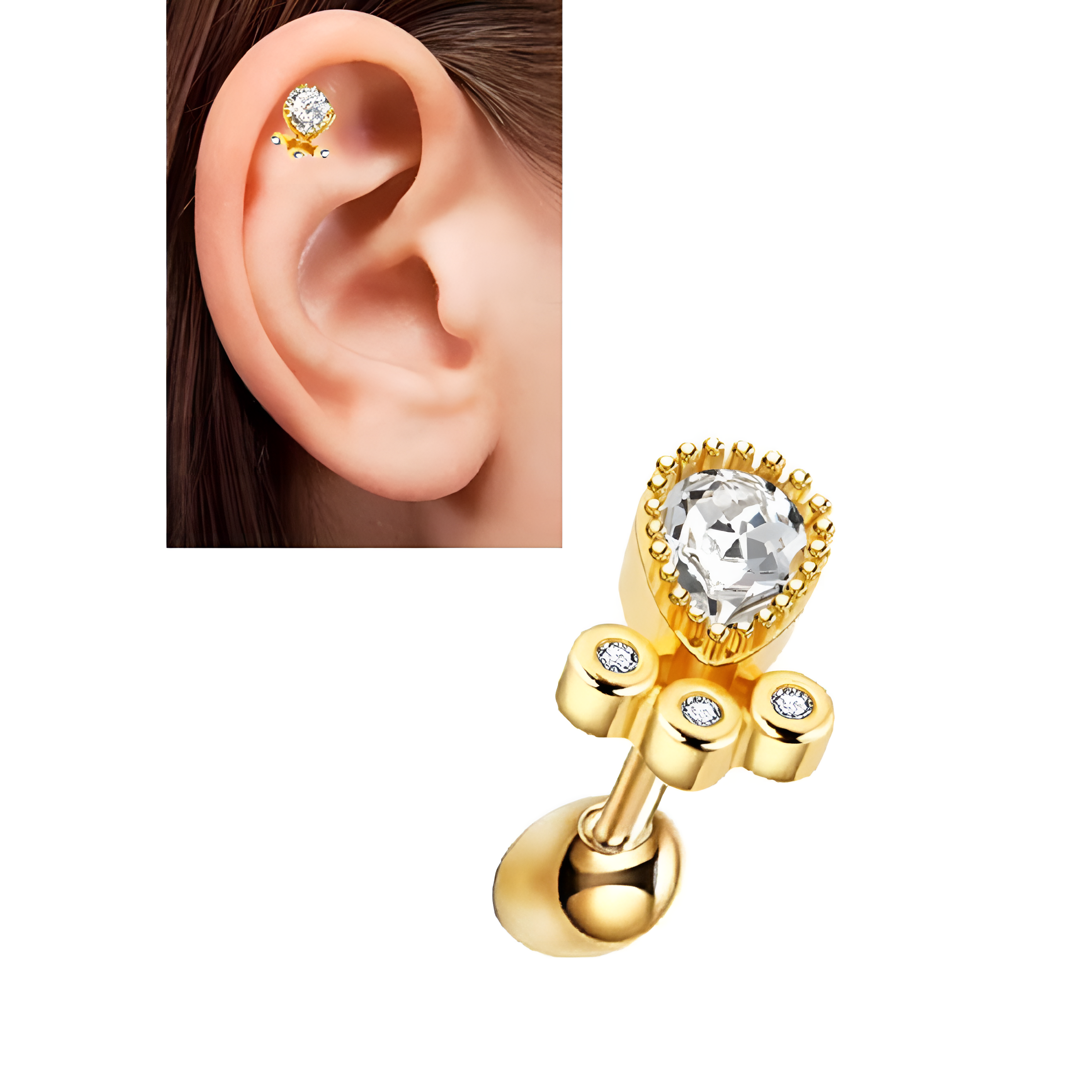 1 DAITH TRAGUS Piece Cartilage Helix ROOK HELIX SNUG 1.2MM Stud Crystal LOBE Tragus Piercing Steel Earring ORBITAL