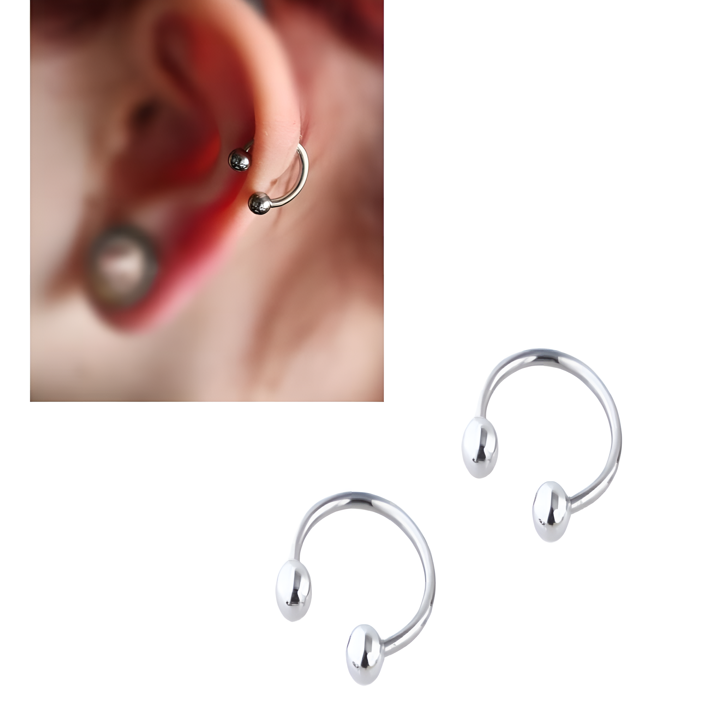 2 DAITH Pieces 10MM Cartilage Helix Stud 1.2MM 16G Tragus LOBE Ear SNUG Piercing Plug TRAGUS ROOK Horseshoe Earring For Girls ORBITAL HELIX