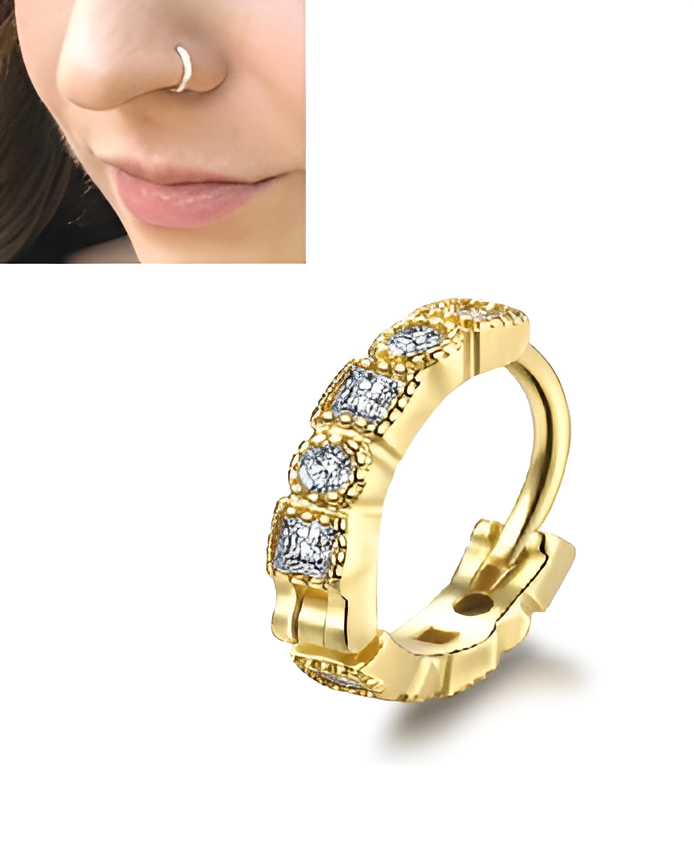 Elegant 8mm Helix Nose Ring – 1pc 0.8mm Crystal CZ Paved Body Jewelry – Nose Jewelry Online in Pakistan | Hanaya