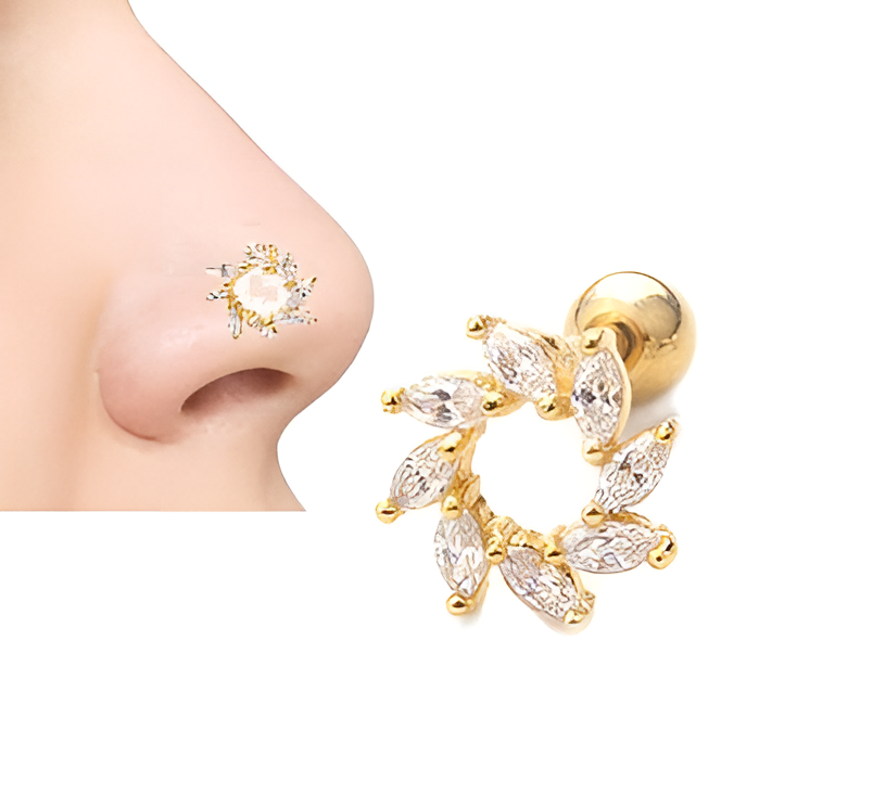Elegant Crystal Nose Ring – 1pc Thin Nostril Piercing Jewelry – Nose Jewelry Online in Pakistan | Hanaya