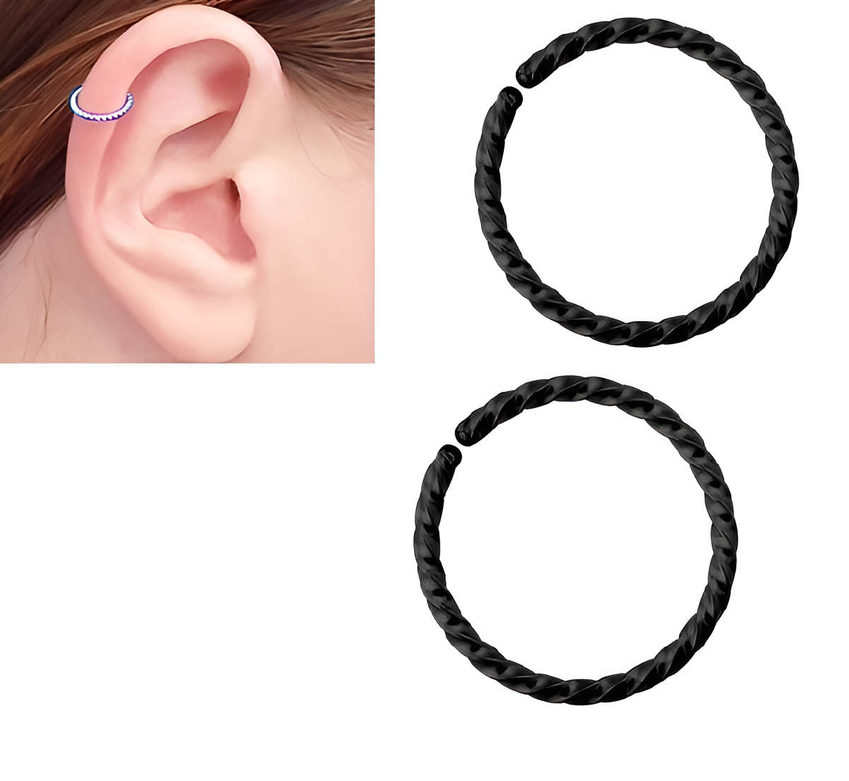 2 DAITH Pieces 8mm Spiral Cartilage ORBITAL HELIX LOBE Helix TRAGUS ROOK Stud SNUG Tragus Ear Piercing Earring For Girls