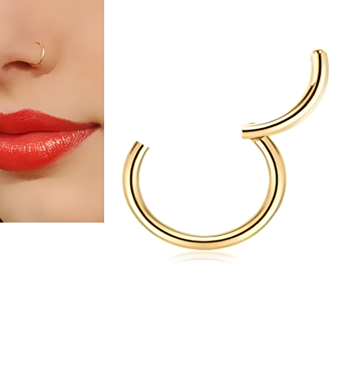6mm Hinged Septum Clicker Nose Ring – 1pc Nostril Piercing Jewelry – Close Up – Nose Jewelry | Hanaya Pakistan