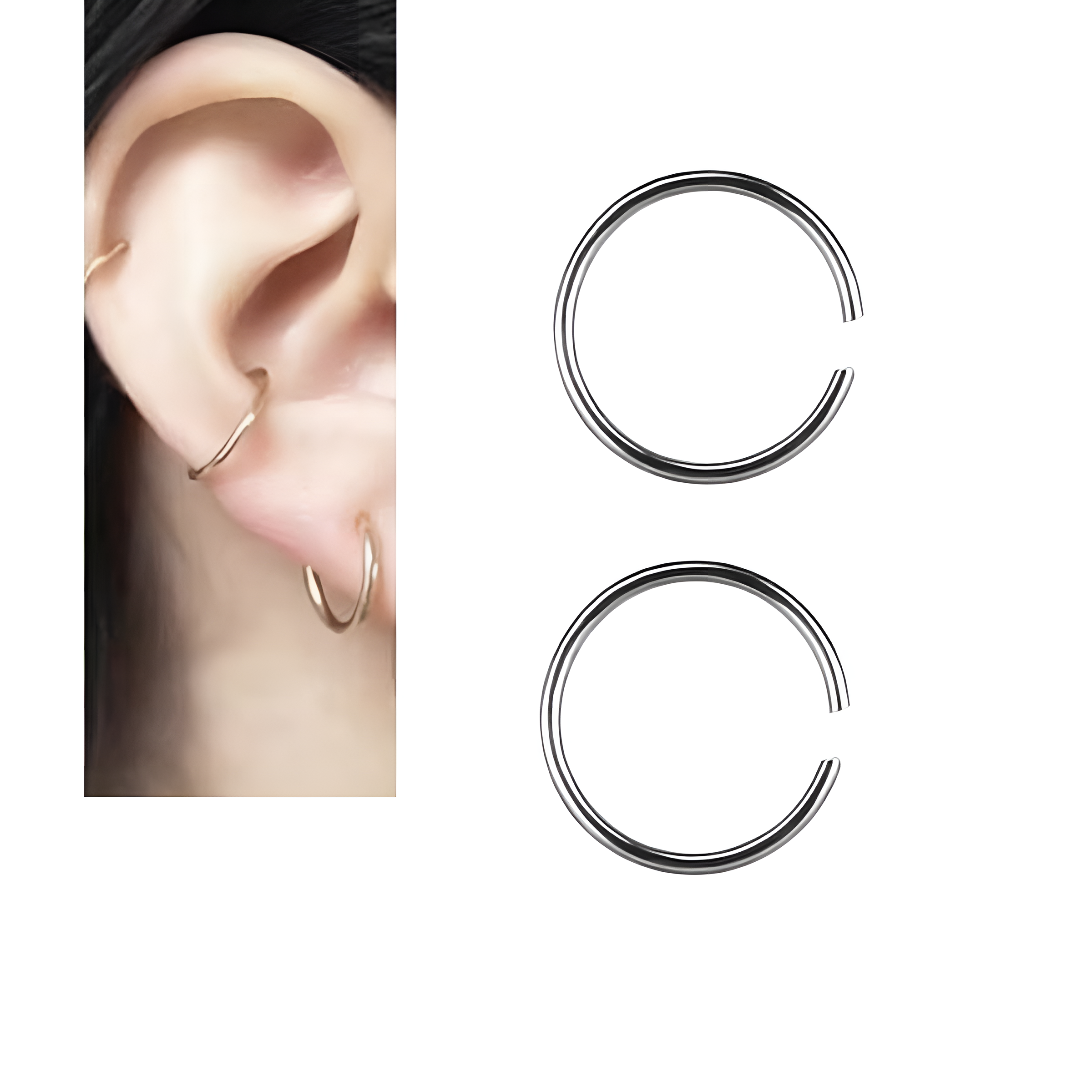 2 Pieces 10MM Earring ROOK Clicker LOBE ORBITAL TRAGUS 1.0MM Thick Piercing Cartilage Helix DAITH SNUG HELIX Earring