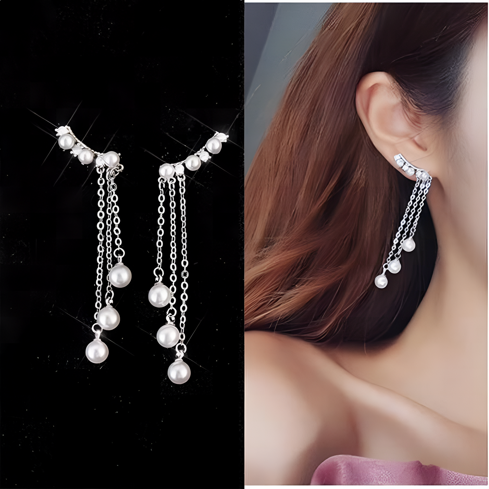 Hot Fashion Long Earrings Crystal Chain Tassel Simulated Pearl Drop Earrings -FREE Gift Box – Earrings Online in Pakistan ...