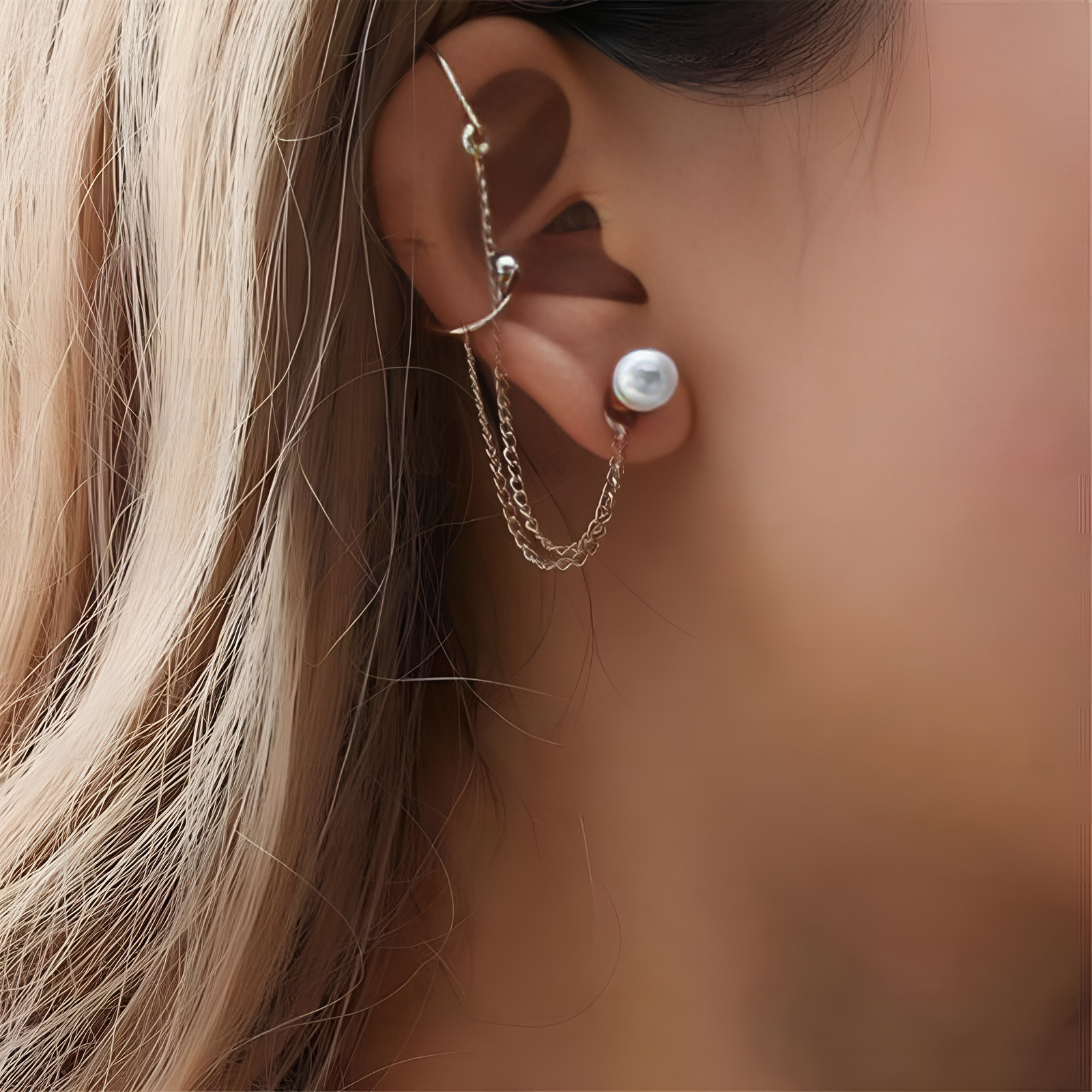 Pair Left & Right  Tassel Chain Pearl Long Cuff Earrings – Earrings Online in Pakistan | Hanaya