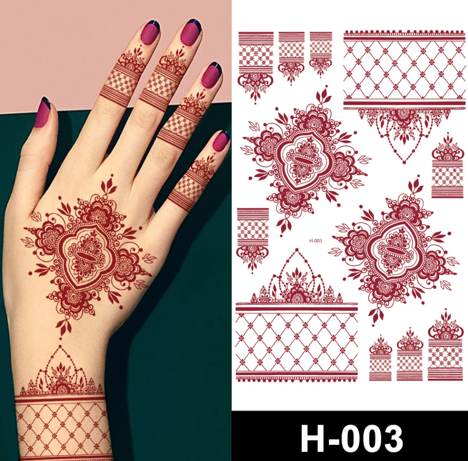 Henna Mehndi Tattoo Stickers Maroon Waterproof Mehndi Designs Bridal Wedding Function Party Mehndi