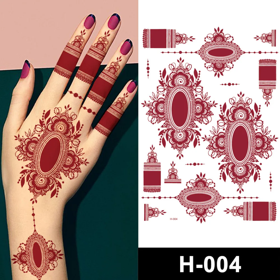 Mehndi Tattoo Stickers Maroon Waterproof Mehndi Designs Bridal Wedding Function Party Mehndi Henna