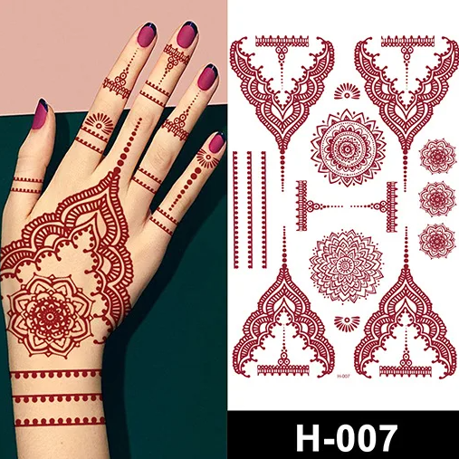 Red Lace Henna Mehndi Tattoo Stickers Maroon Waterproof Mehndi Designs Bridal Wedding Function Party Henna