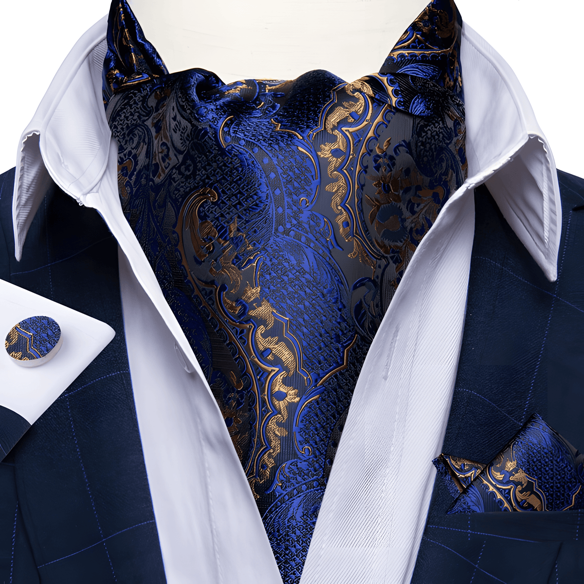 Men's Cravat Bow Tie Ascot Set – Elegant Formal Wedding Silk Ties with Pocket Square & Cufflinks