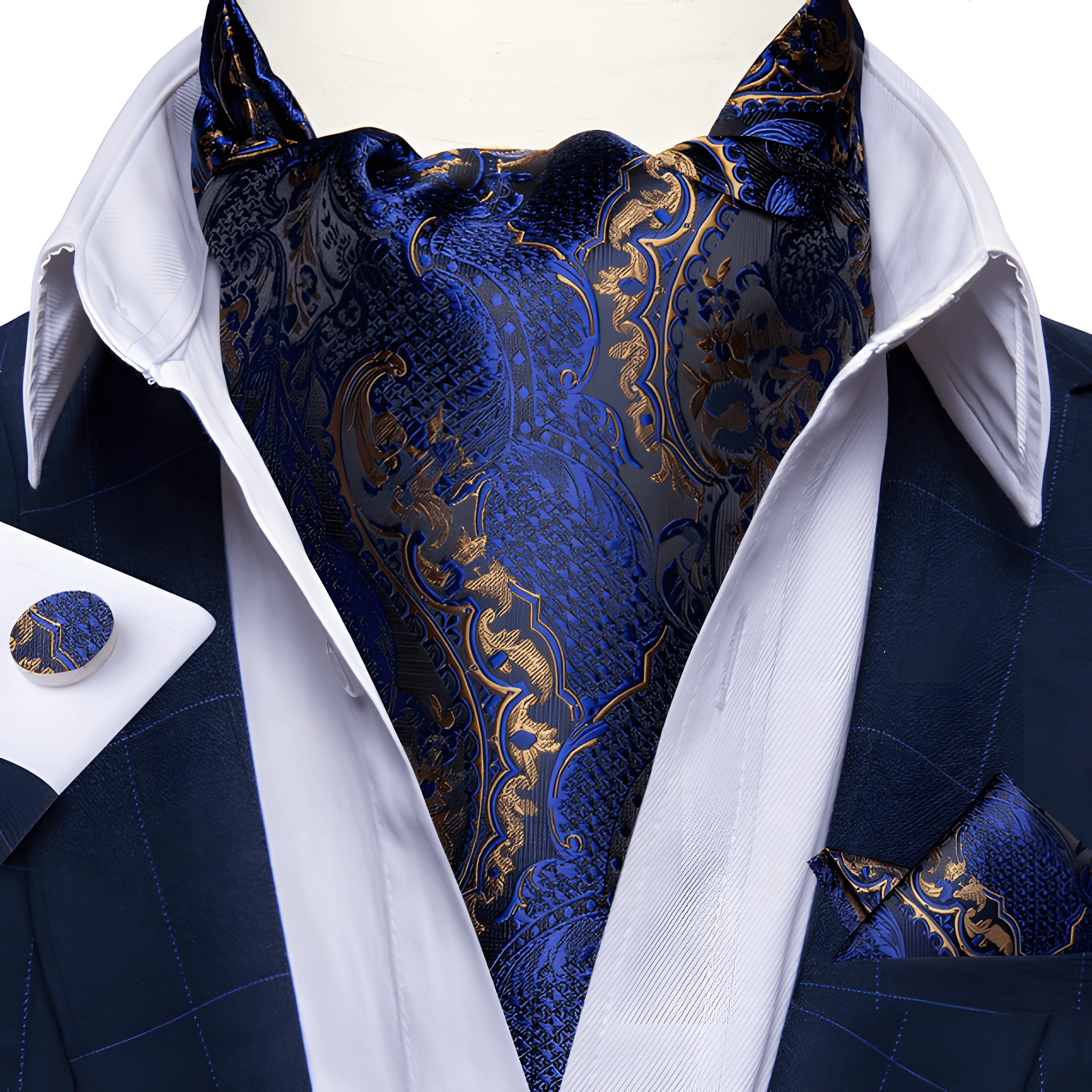 Men's Cravat Bow Tie Ascot Set – Elegant Formal Wedding Silk Ties with Pocket Square & Cufflinks