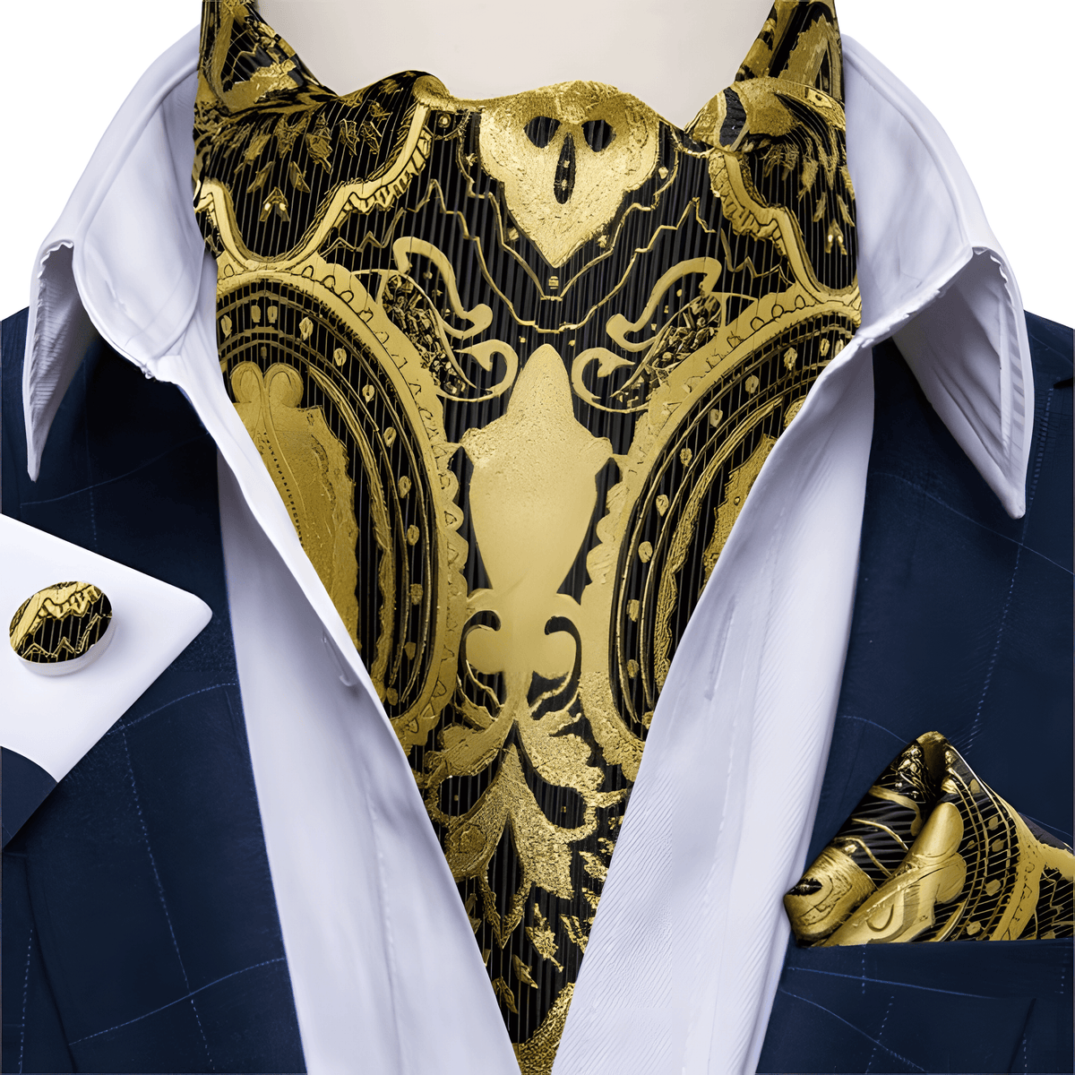 Mens cravat tie set with pocket square cufflinks jacquard woven silk fashion neckwear for wedding and formal attire
