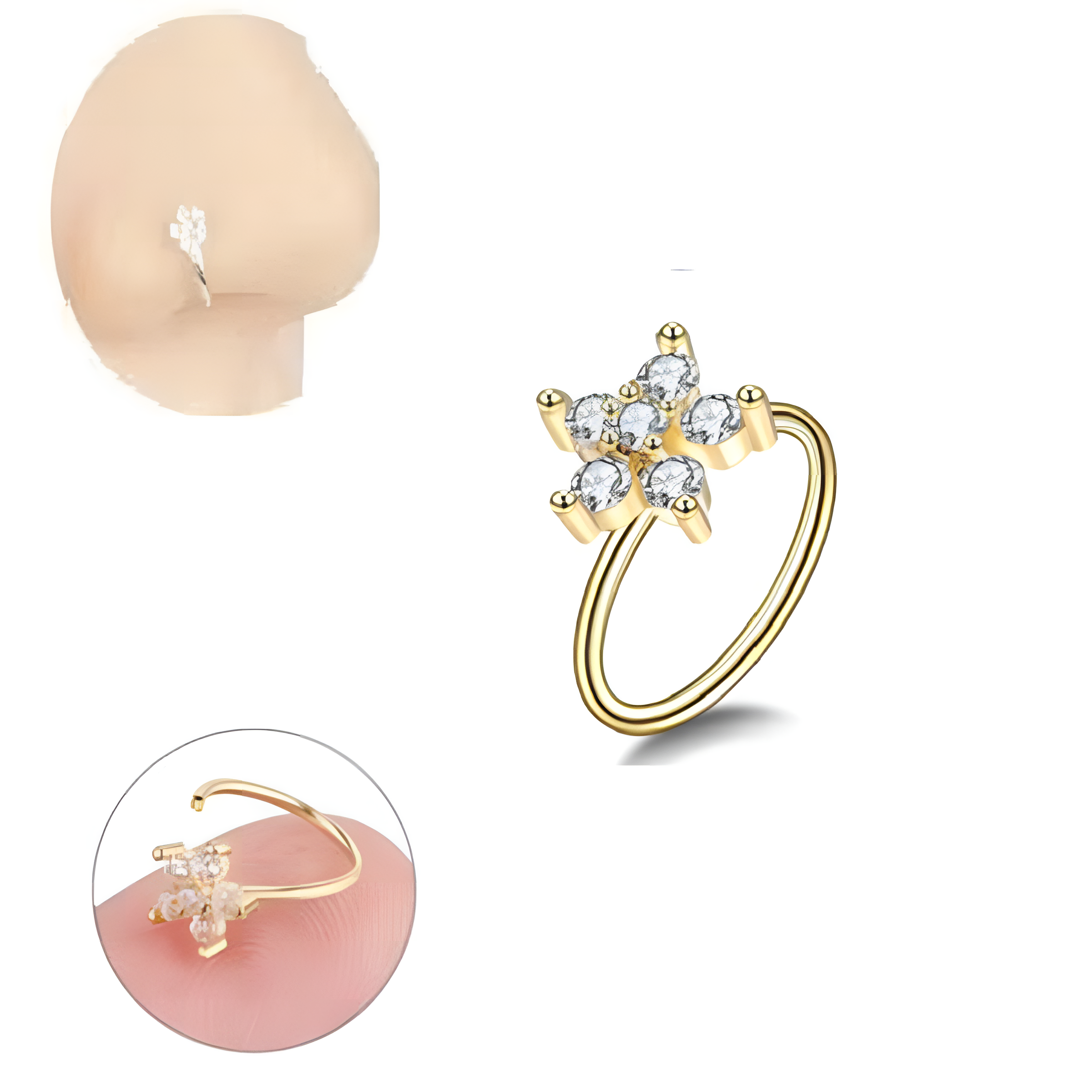 Piercing and non-piercing nose, body, and nostril jewellery collection for women