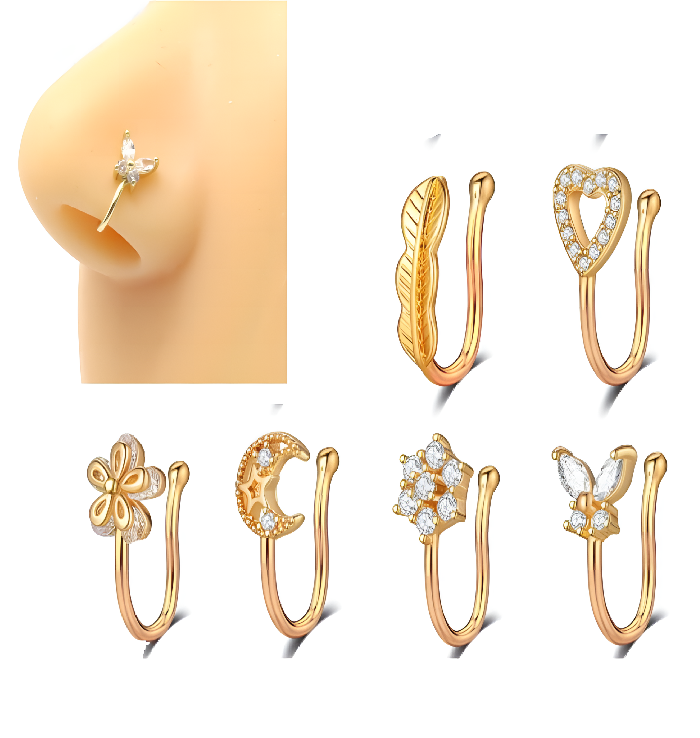 6pcs Non Piercing Nose Pin Set Adjustable Nostril Jewelry