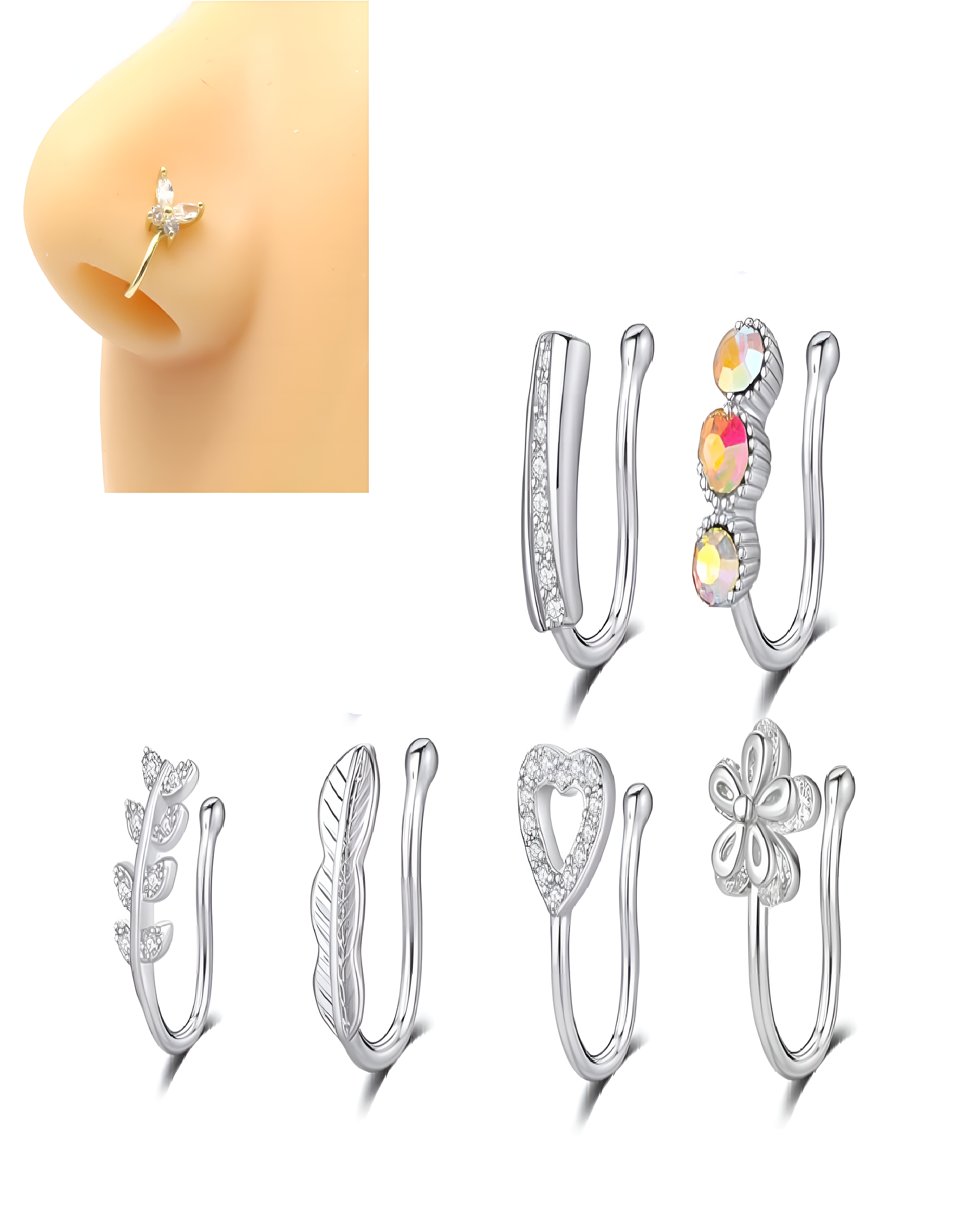 6pcs Non Piercing Nose Pin Set Adjustable Nostril Jewelry