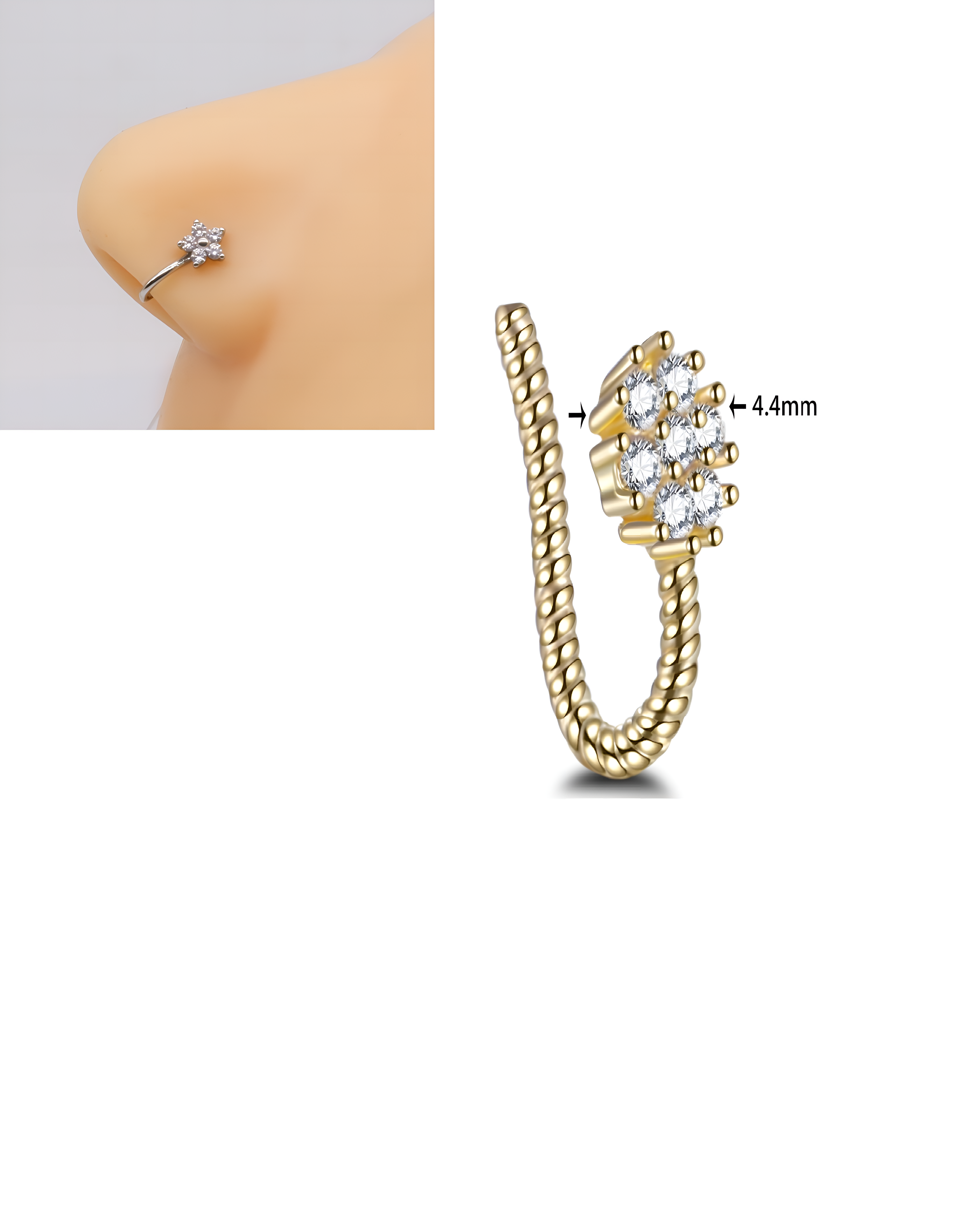 Piercing and non-piercing nose, body, and nostril jewellery collection for women