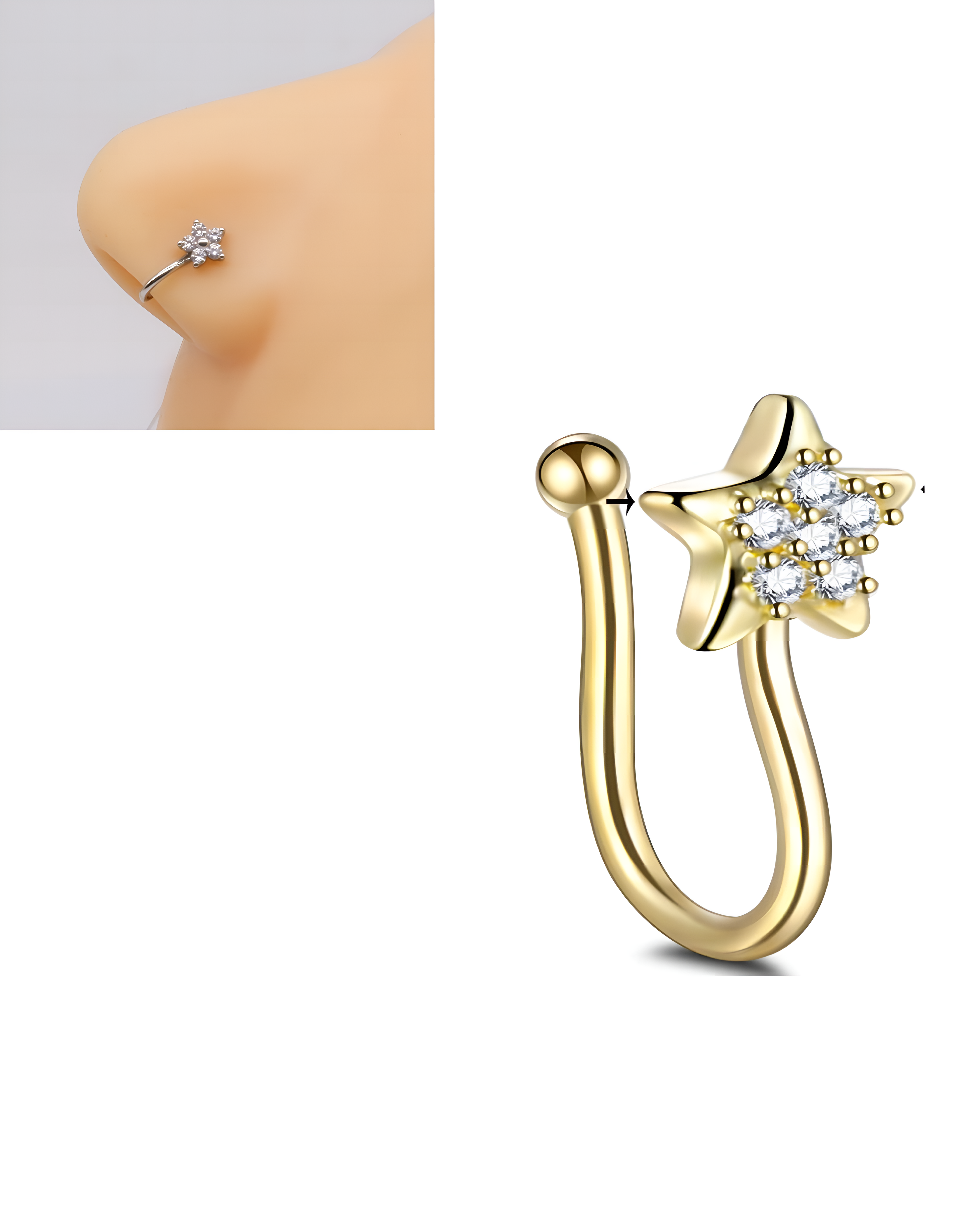 Piercing and non-piercing nose, body, and nostril jewellery collection for women